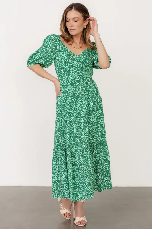 Elisabeth Button Dress | Green Floral sold by Baltic Born