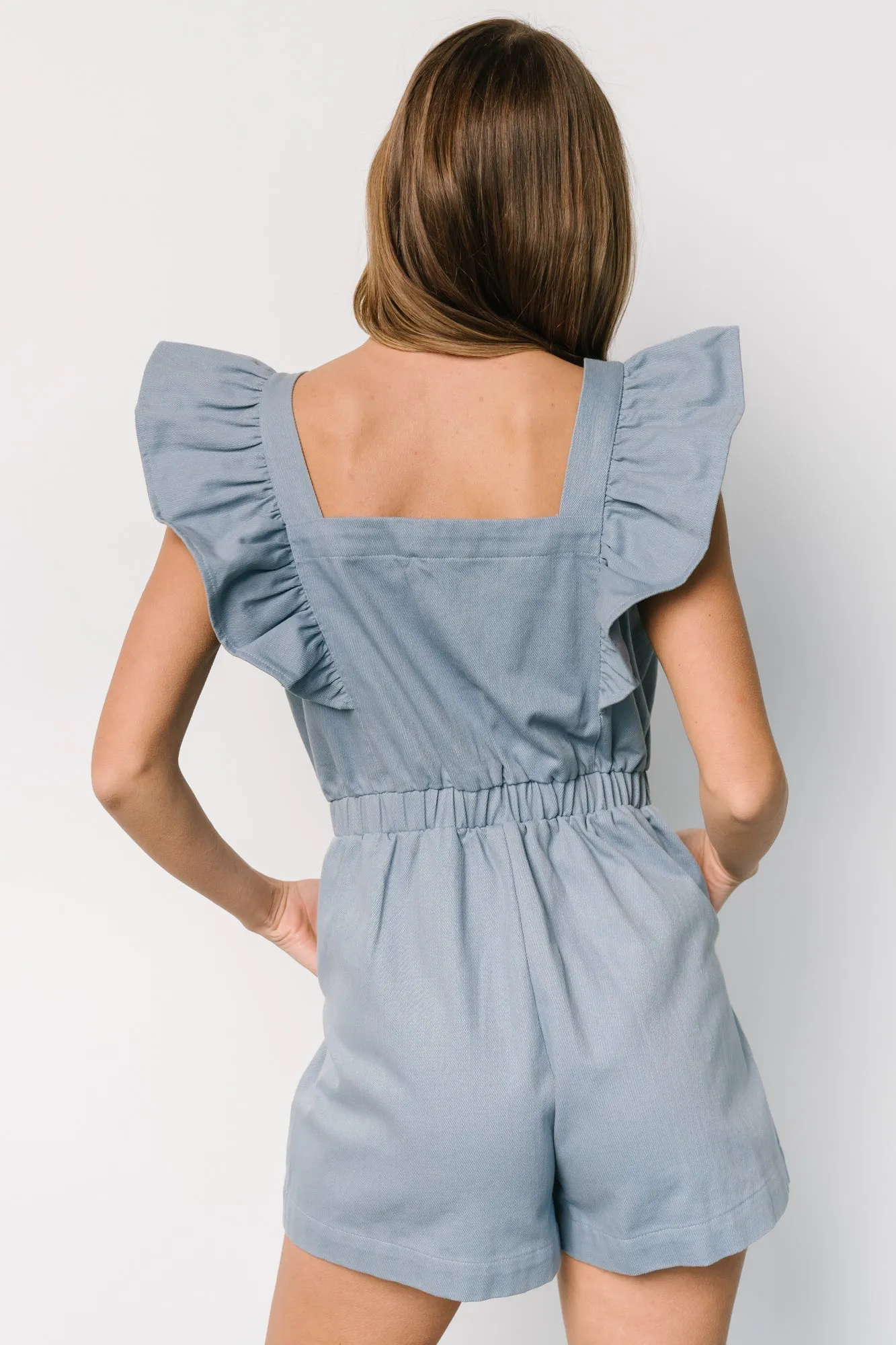 Montgomery Denim Romper | Dusty Blue sold by Baltic Born product image thumbnail 3