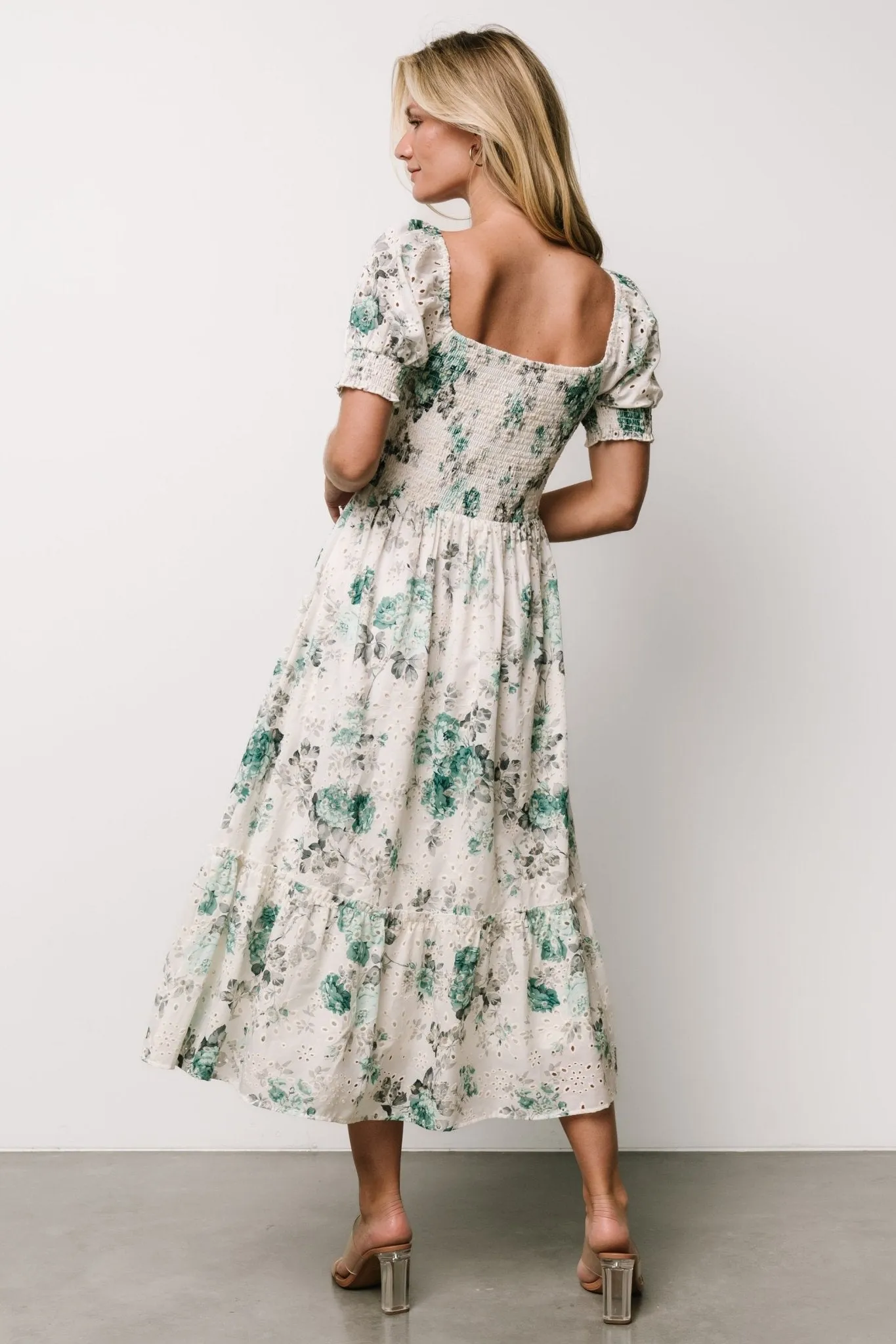 Piper Eyelet Midi Dress | Off White + Green Floral sold by Baltic Born product image thumbnail 5