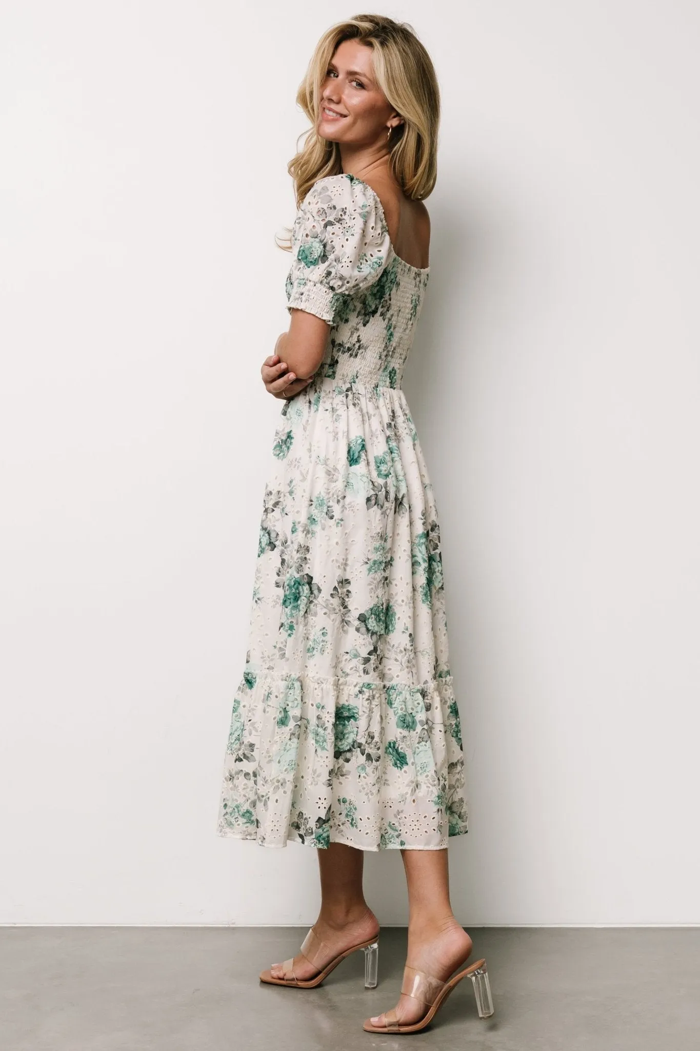 Piper Eyelet Midi Dress | Off White + Green Floral sold by Baltic Born product image thumbnail 3
