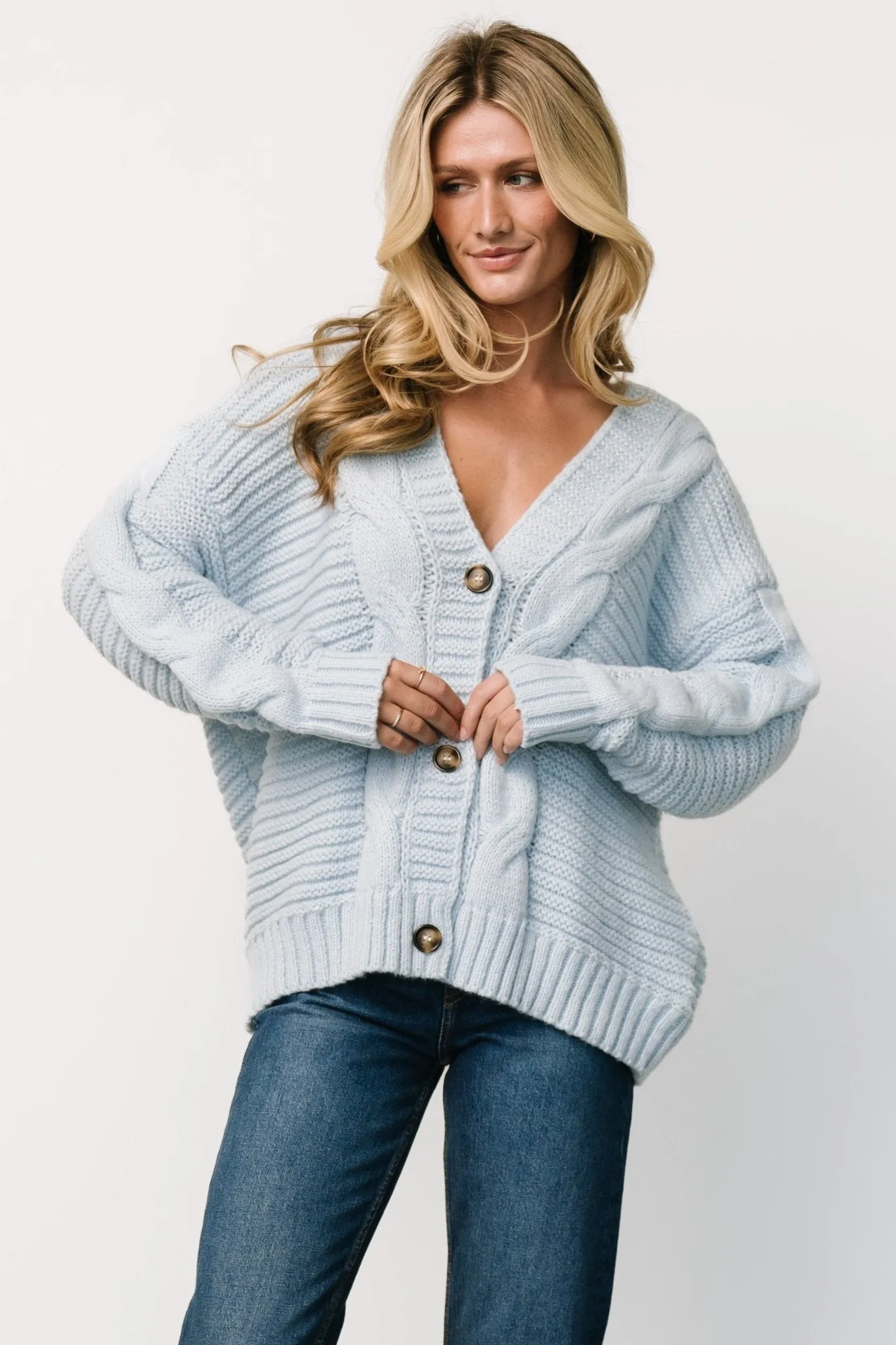 Ames Cable Knit Cardigan | Light Blue sold by Baltic Born product image thumbnail 5