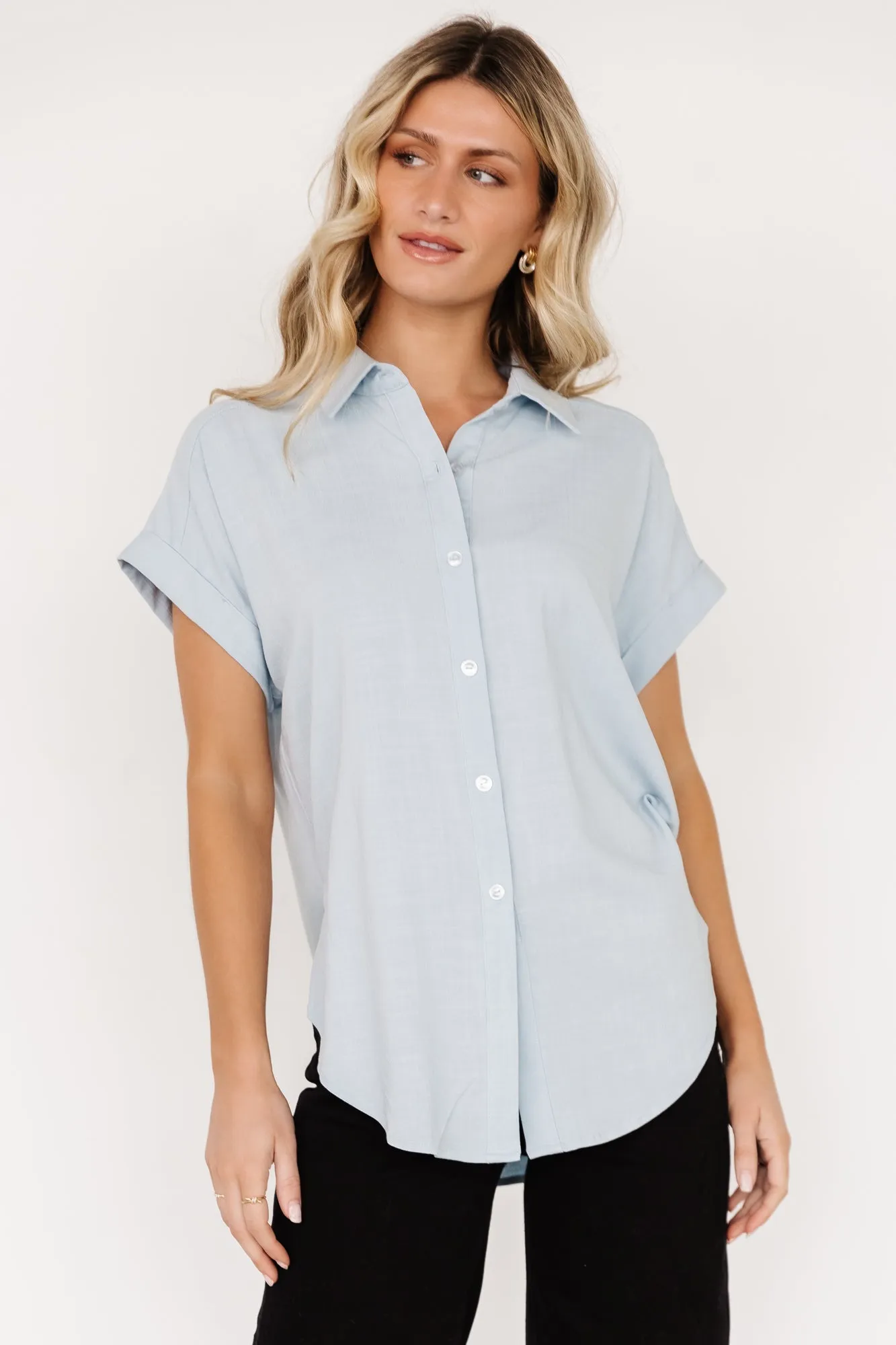 Clarke Button Up Top | Light Blue sold by Baltic Born