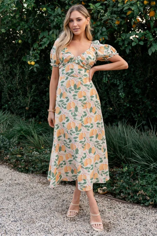 Amalfi Midi Dress | Lemon Print sold by Baltic Born