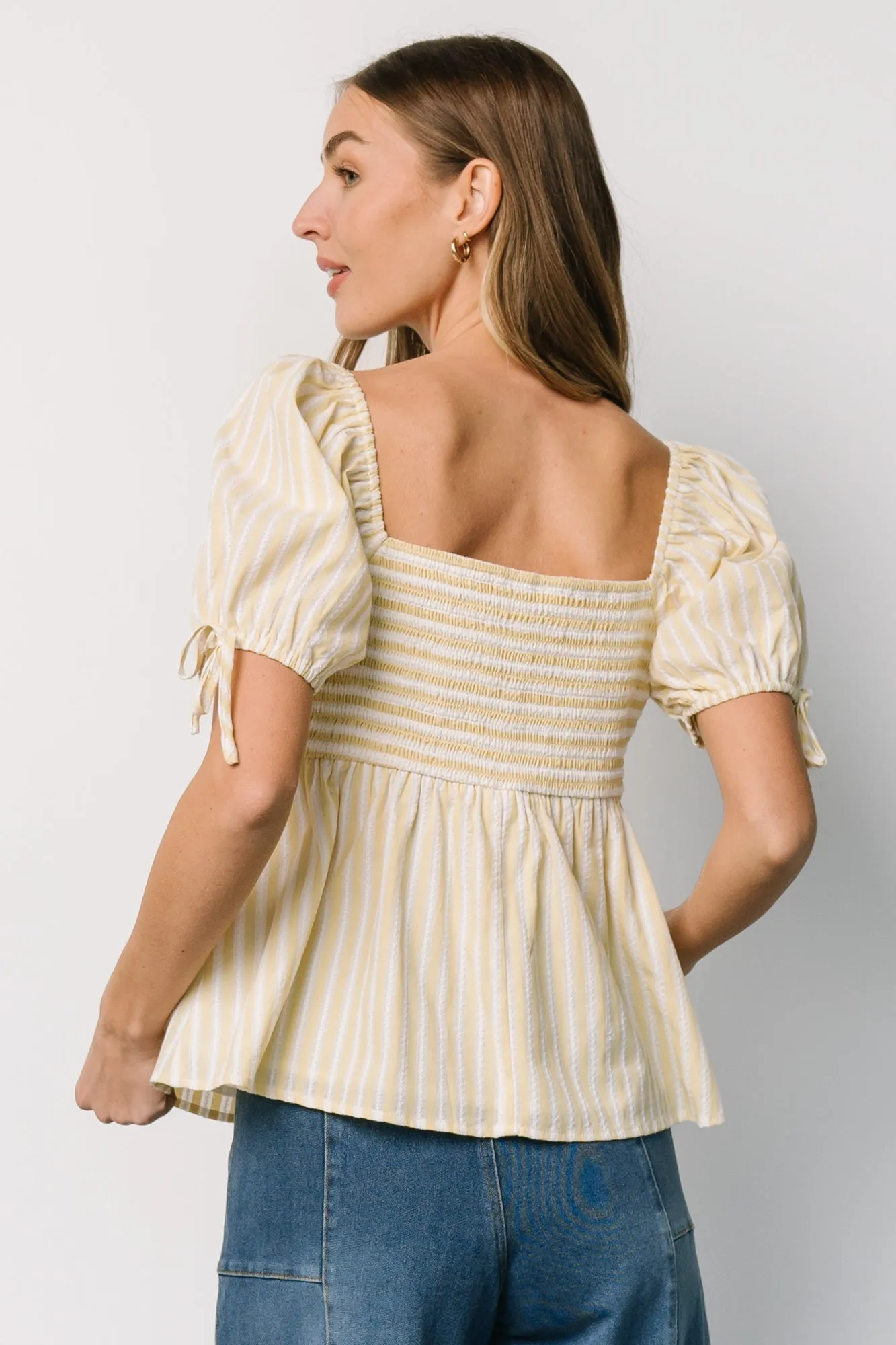 Betsy Peplum Top | Yellow + White Stripe sold by Baltic Born product image thumbnail 4