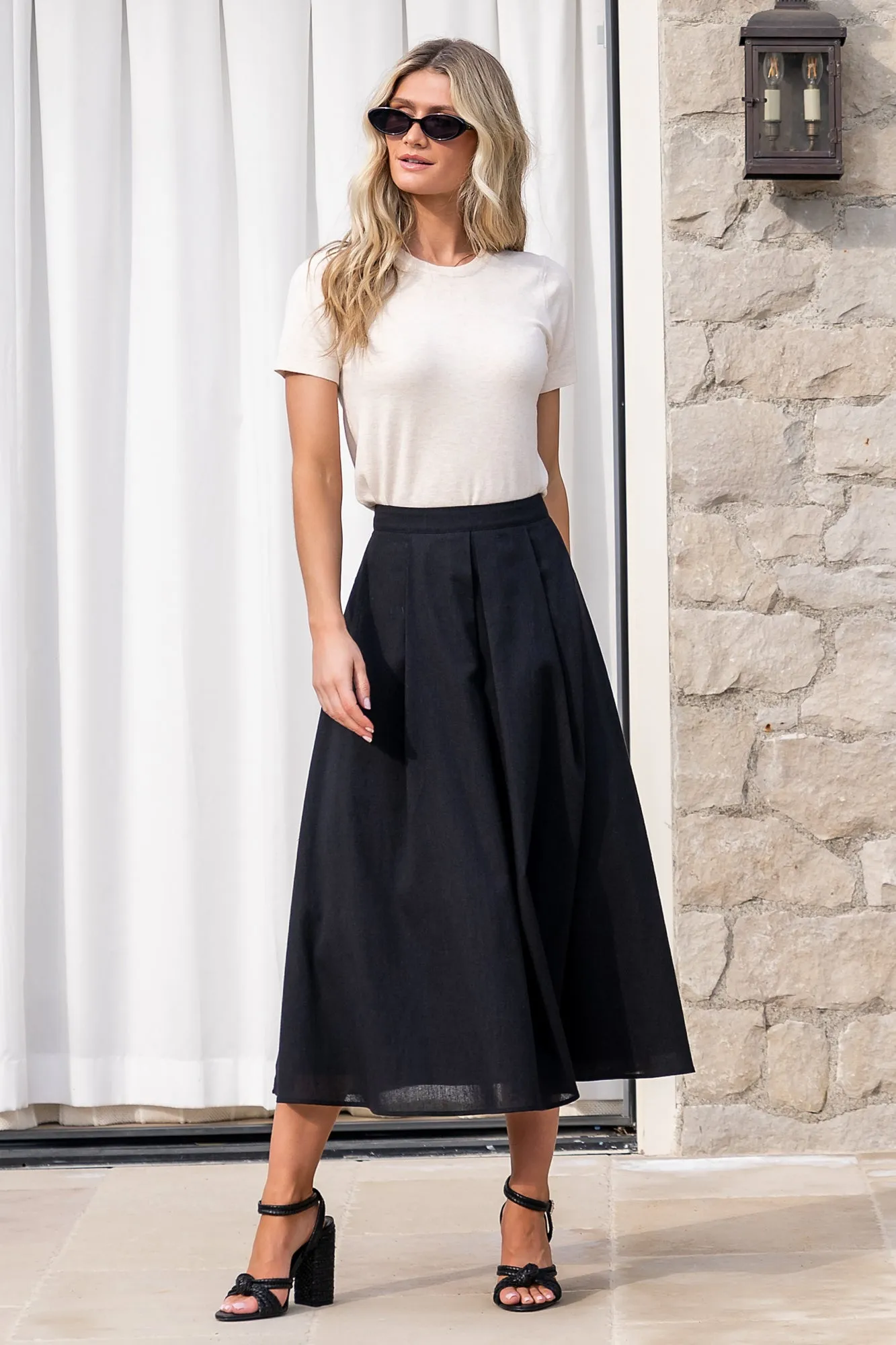 Katie Pleated Midi Skirt | Black sold by Baltic Born