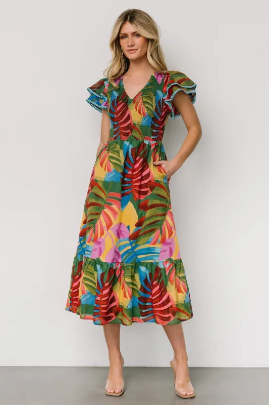 Marielle Smocked Midi Dress | Multi Print sold by Baltic Born