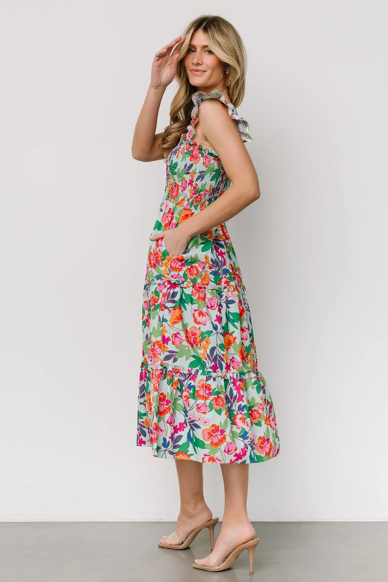Harper Smocked Midi Dress | Blue Multi Floral sold by Baltic Born product image thumbnail 3