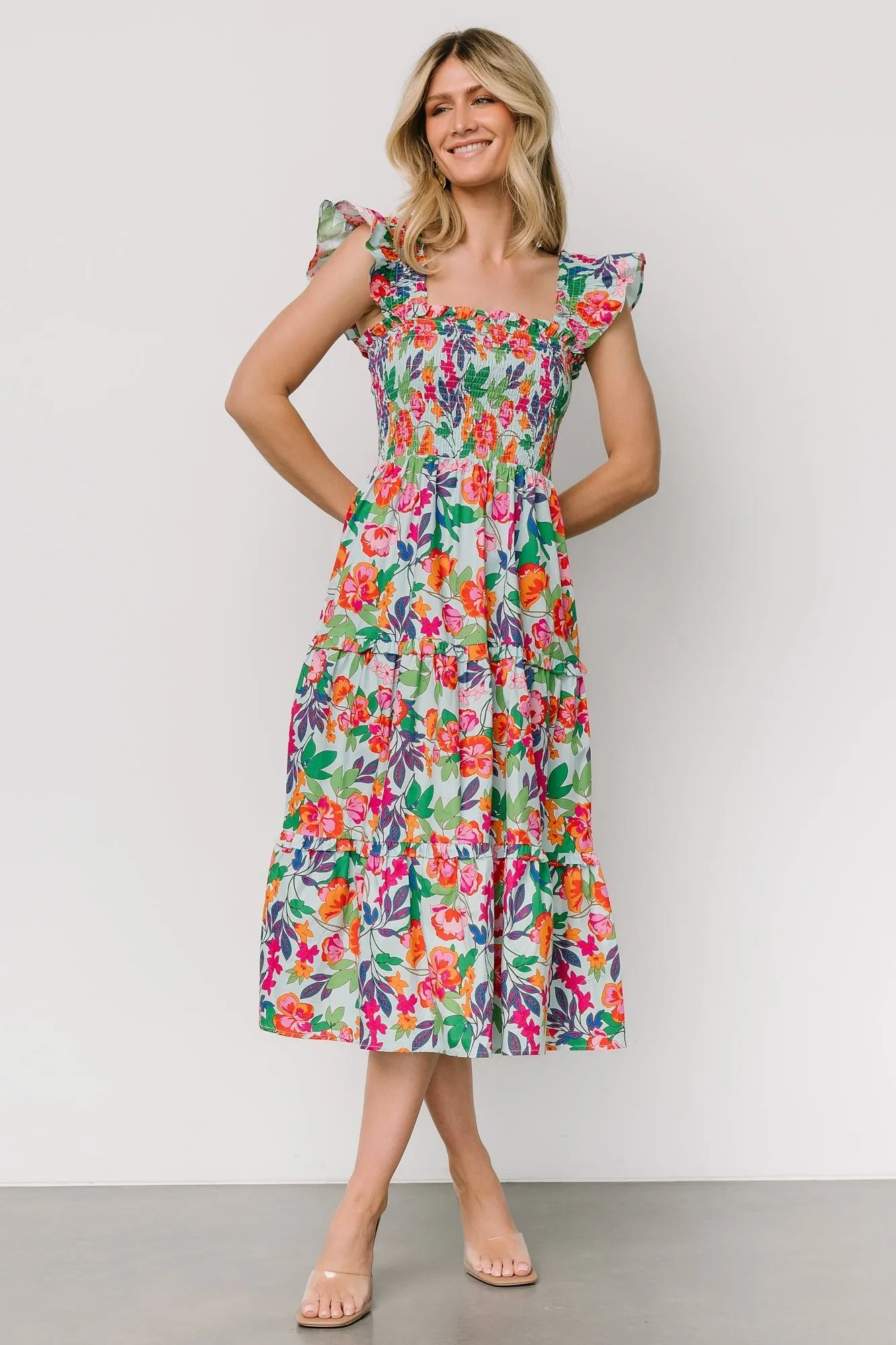 Harper Smocked Midi Dress | Blue Multi Floral sold by Baltic Born product image thumbnail 5