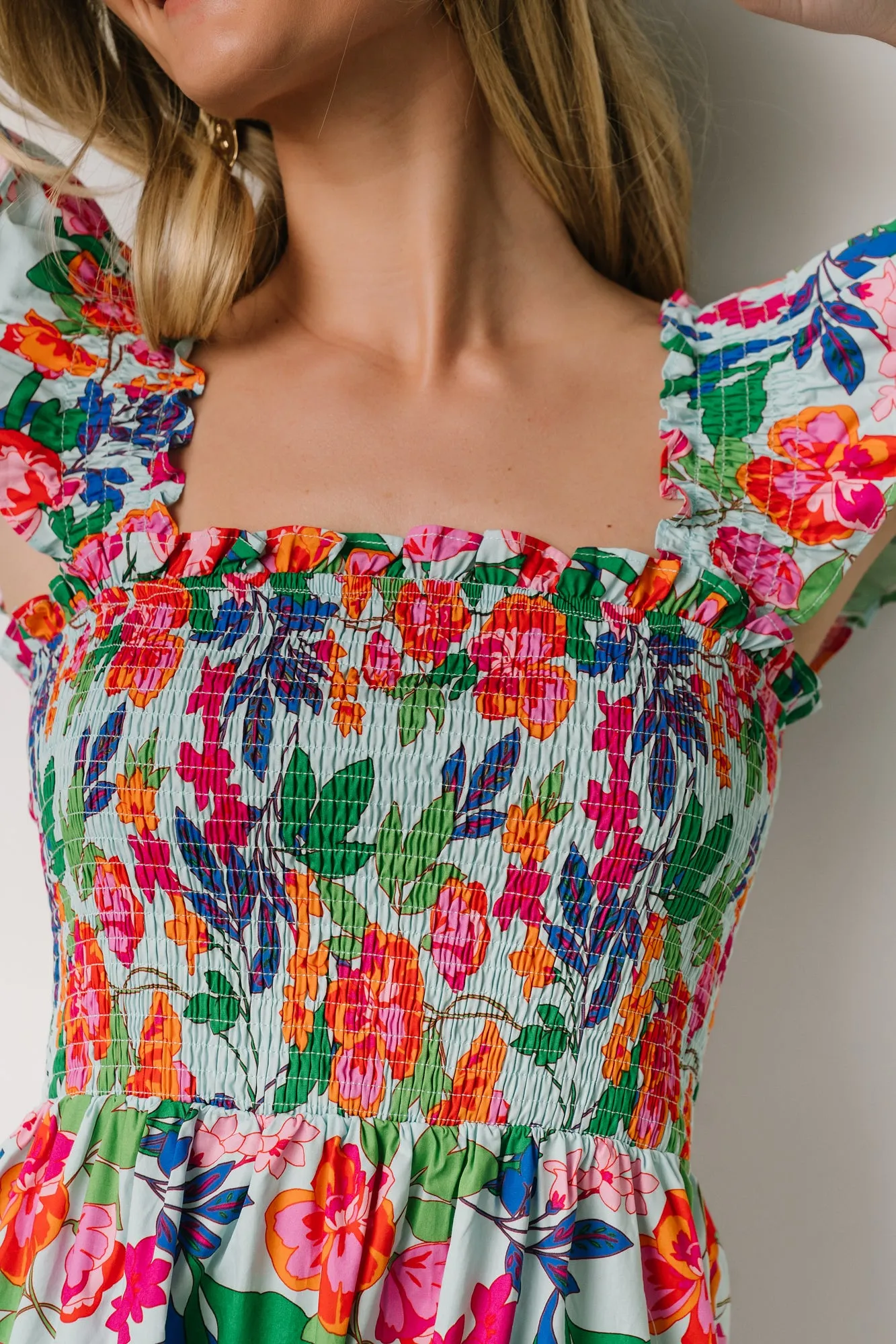 Harper Smocked Midi Dress | Blue Multi Floral sold by Baltic Born product image thumbnail 2
