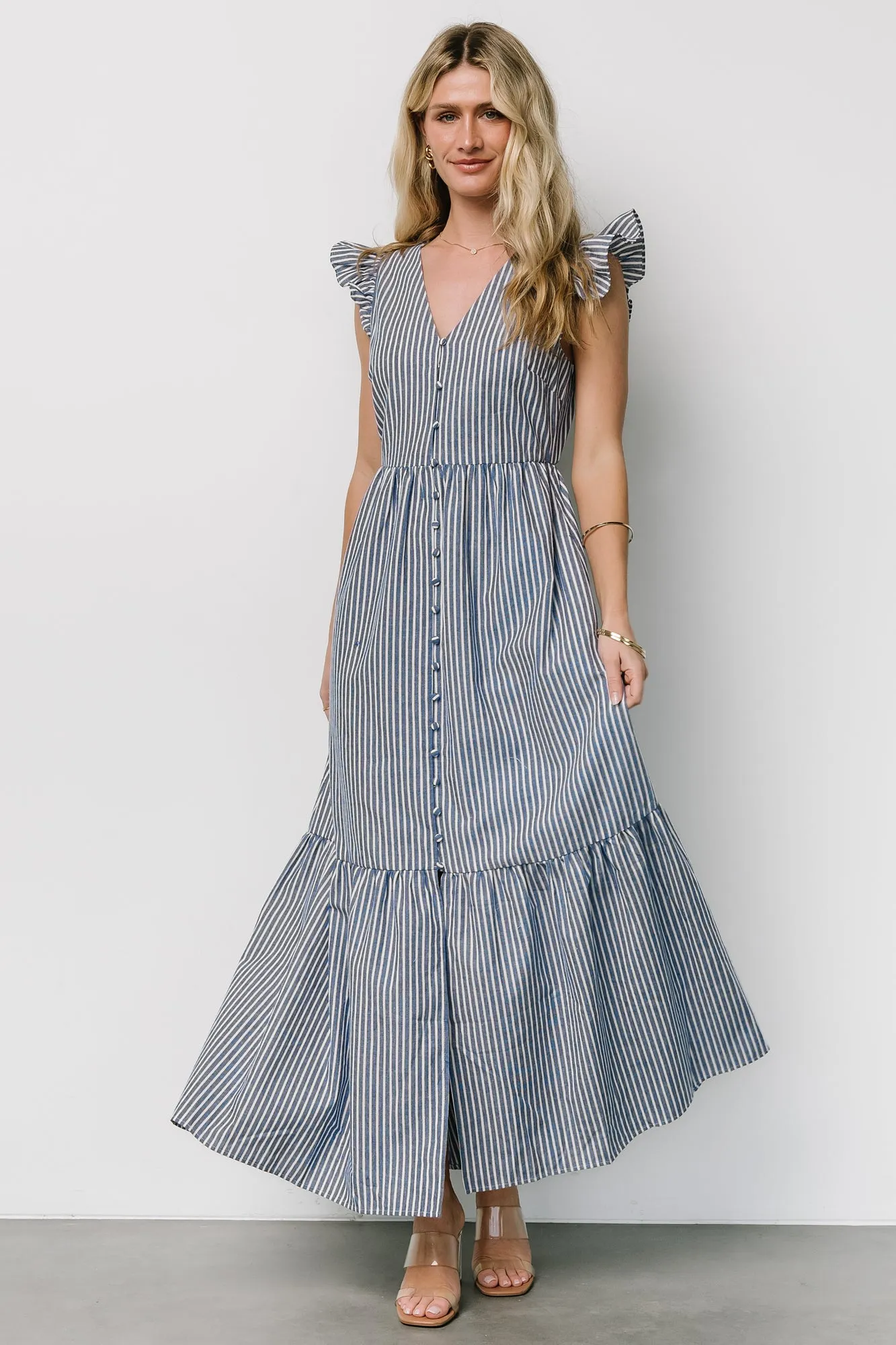Hettie Button Maxi Dress | Blue Stripe sold by Baltic Born product image thumbnail 5