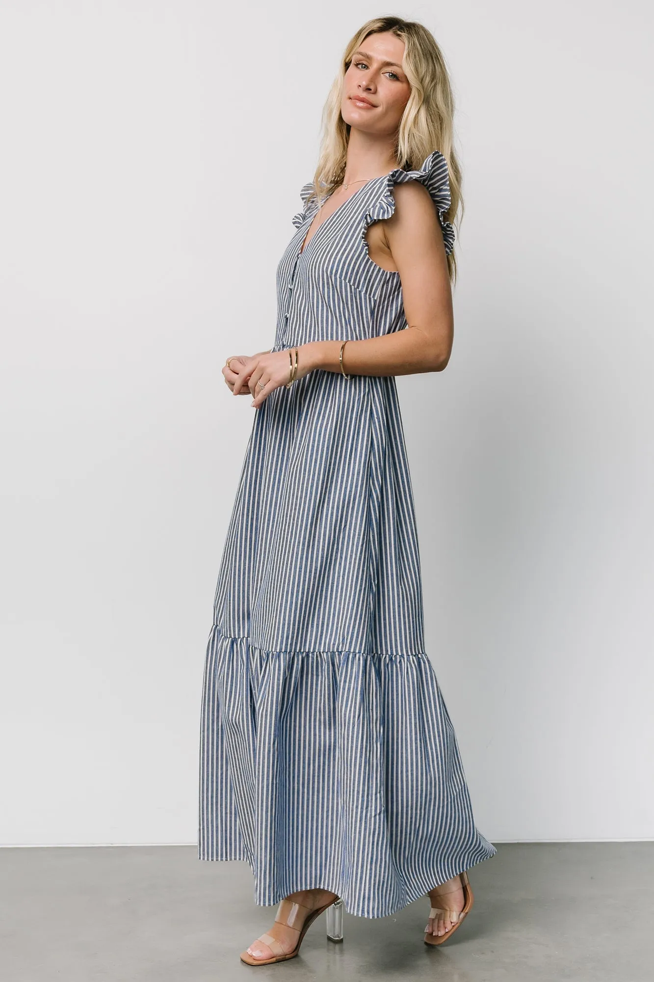Hettie Button Maxi Dress | Blue Stripe sold by Baltic Born product image thumbnail 3