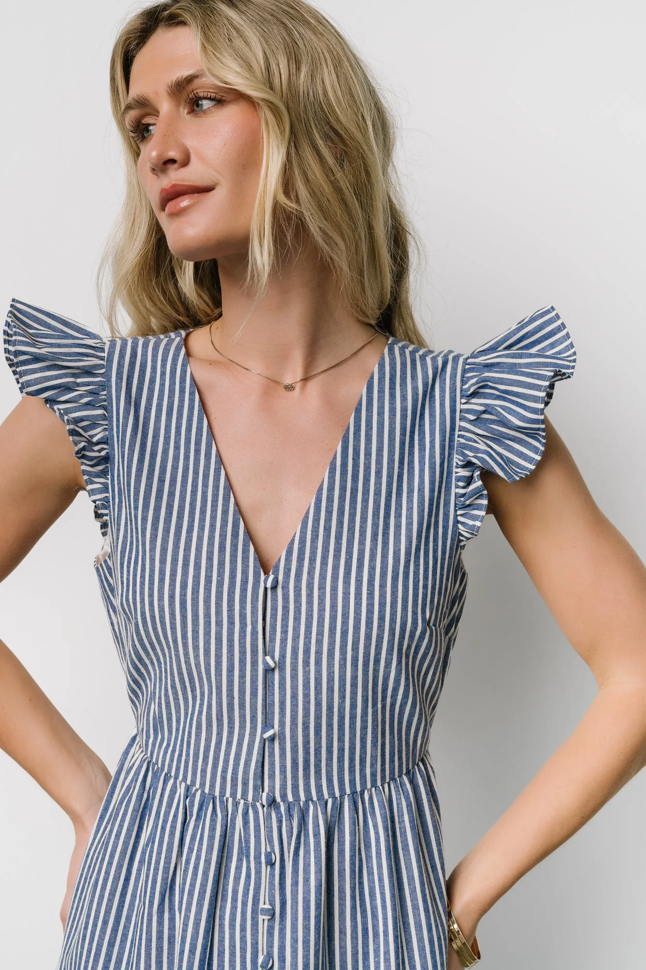 Hettie Button Maxi Dress | Blue Stripe sold by Baltic Born product image thumbnail 2