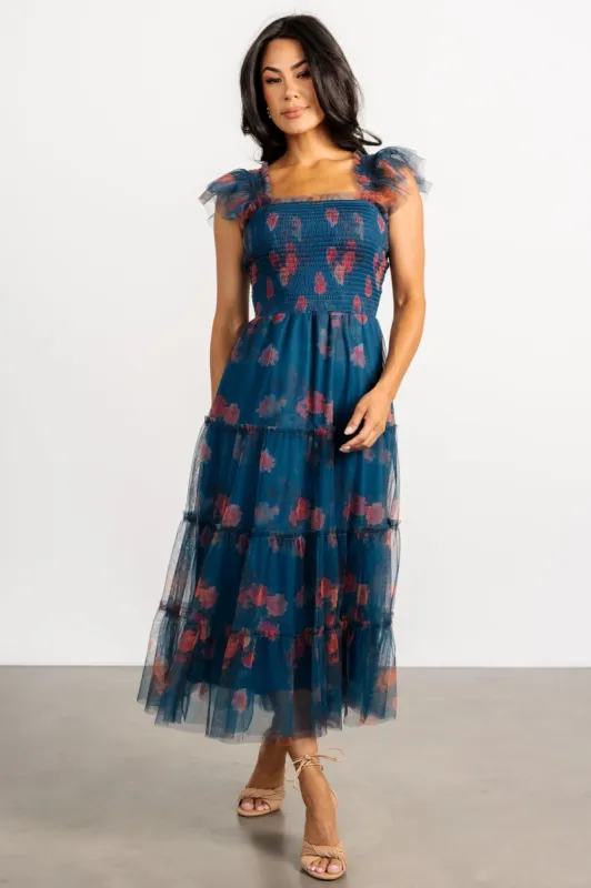 Clementine Tulle Midi Dress | Persian Blue + Rust sold by Baltic Born