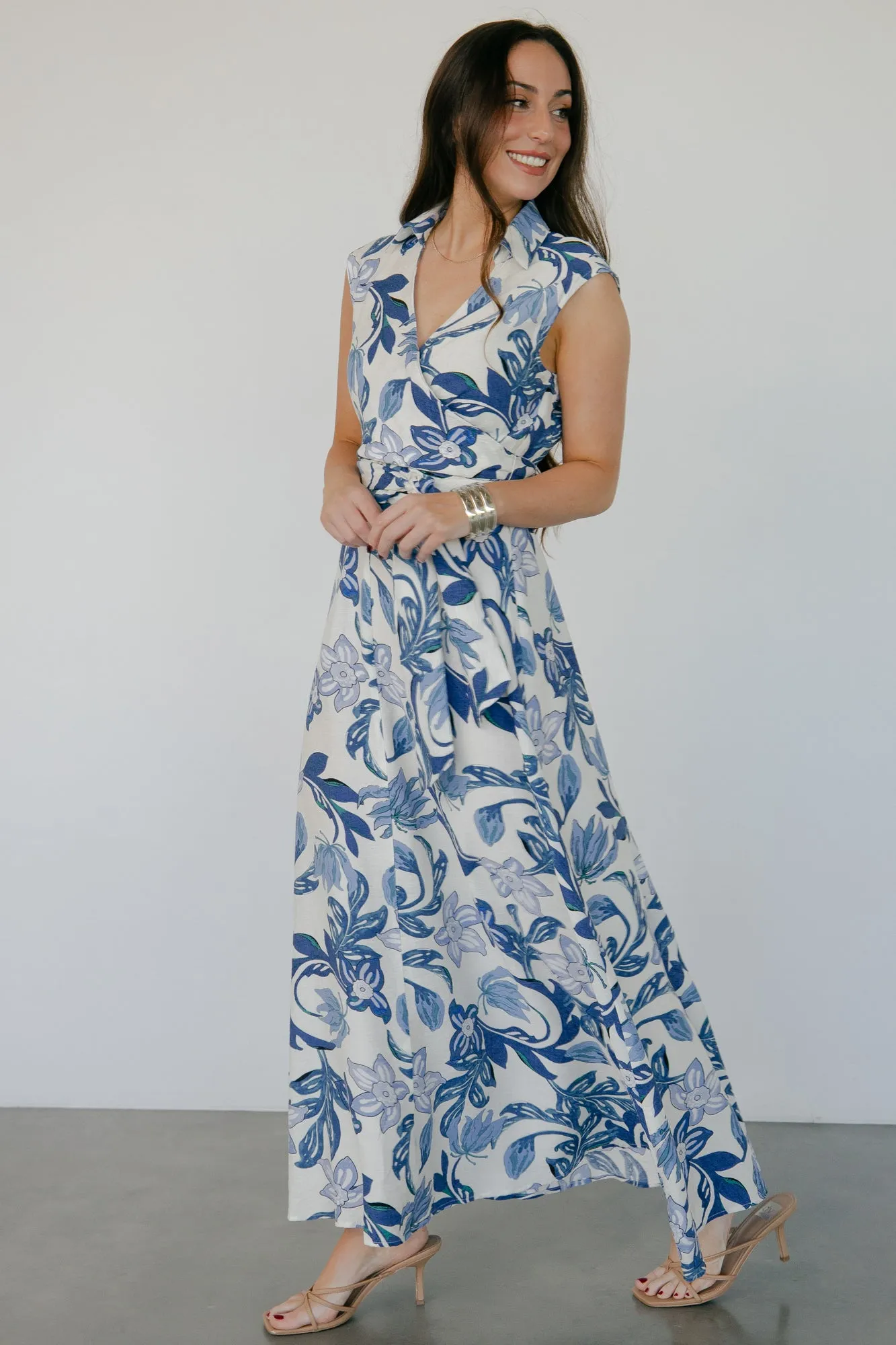 Almeria Maxi Dress | Ivory + Blue Floral sold by Baltic Born product image thumbnail 5