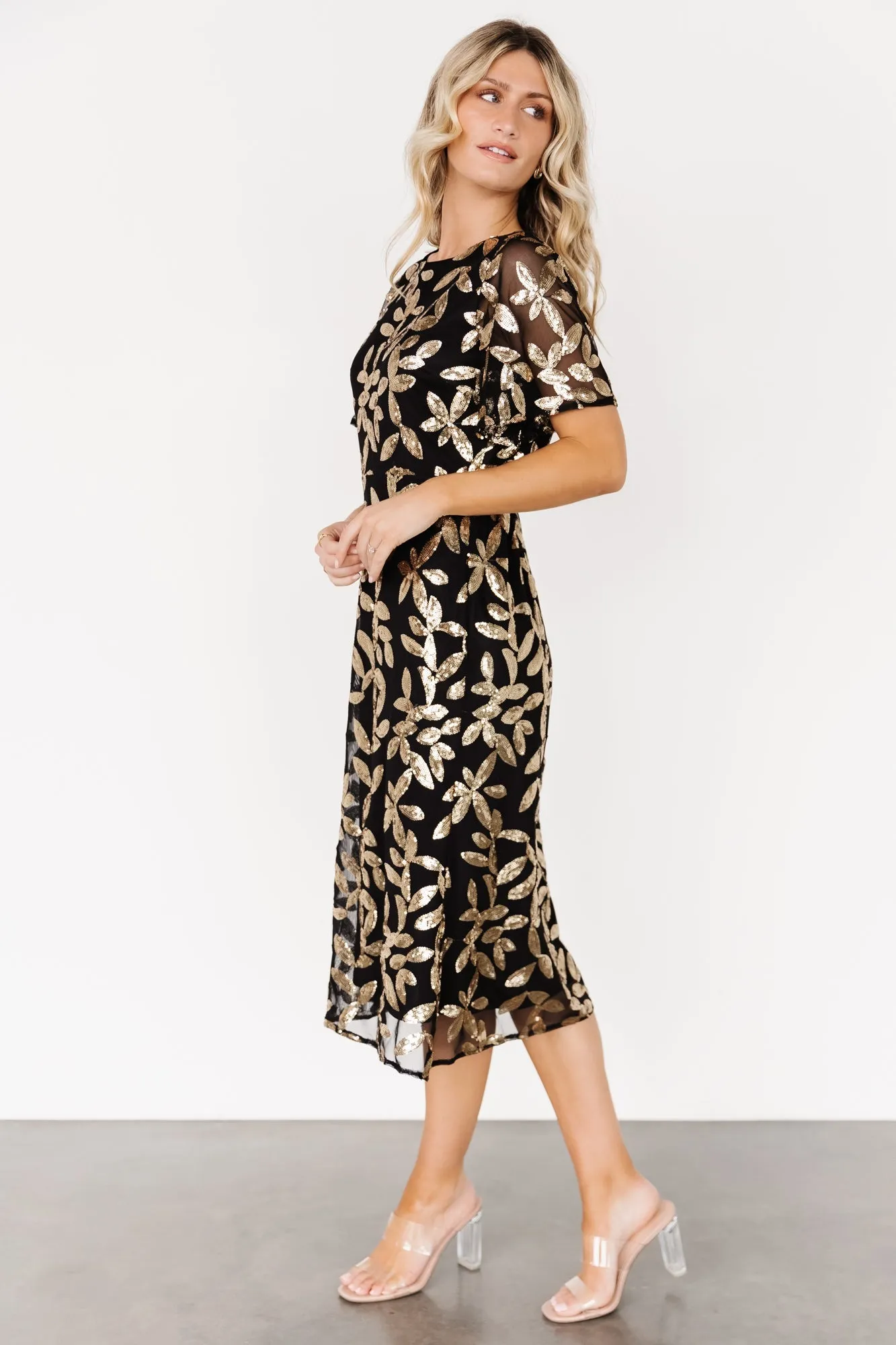 Deanna Sequin Midi Dress | Black + Gold sold by Baltic Born product image thumbnail 3