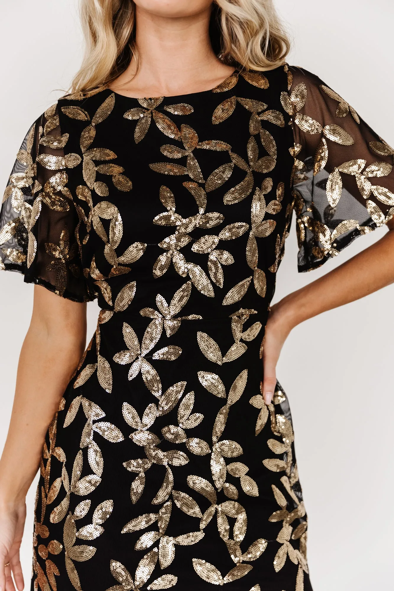 Deanna Sequin Midi Dress | Black + Gold sold by Baltic Born product image thumbnail 2