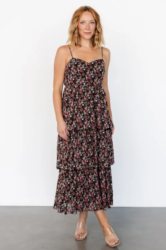 Caprice Tiered Dress | Black Floral sold by Baltic Born