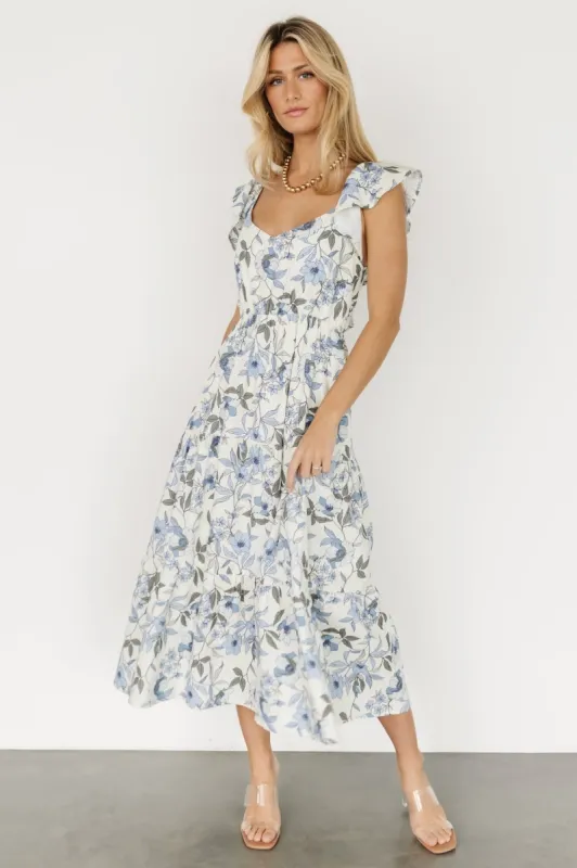 Sorrento Ruffle Dress | Blue Floral sold by Baltic Born