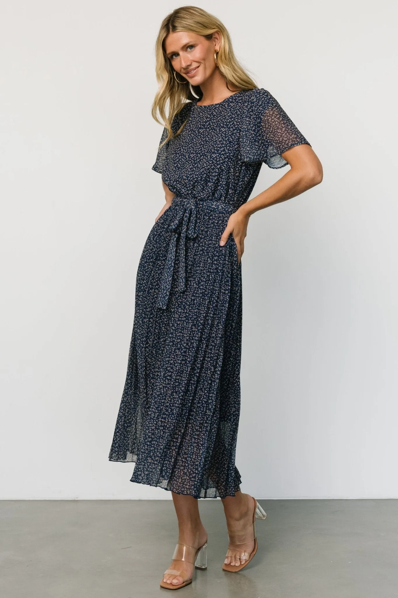 Prim Pleated Dress | Navy Print sold by Baltic Born product image thumbnail 3