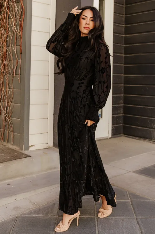 Penelope Velvet Maxi Dress | Black sold by Baltic Born