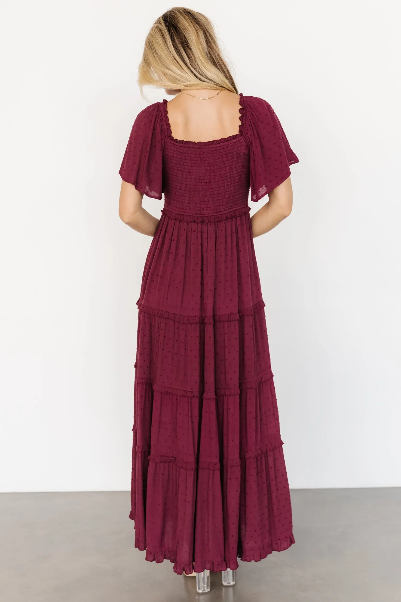 Lenora Smocked Dotted Maxi Dress | Wine sold by Baltic Born product image thumbnail 4