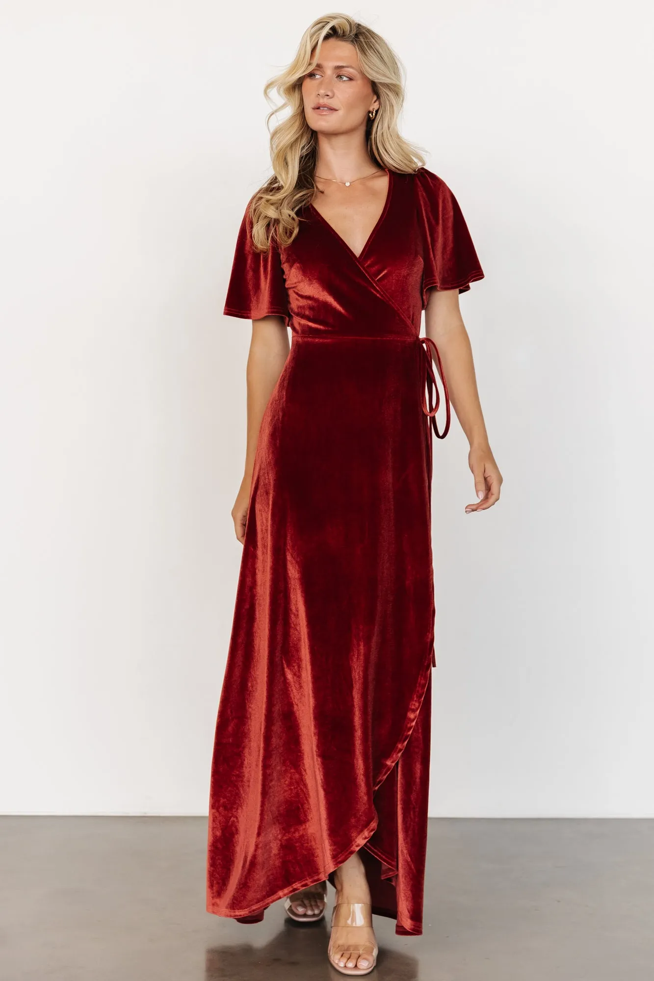 Katelyn Velvet Maxi Wrap Dress | Terracotta sold by Baltic Born product image thumbnail 5