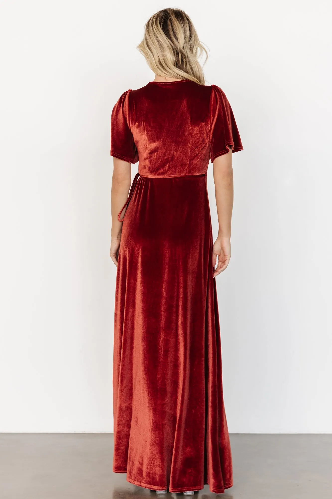 Katelyn Velvet Maxi Wrap Dress | Terracotta sold by Baltic Born product image thumbnail 4