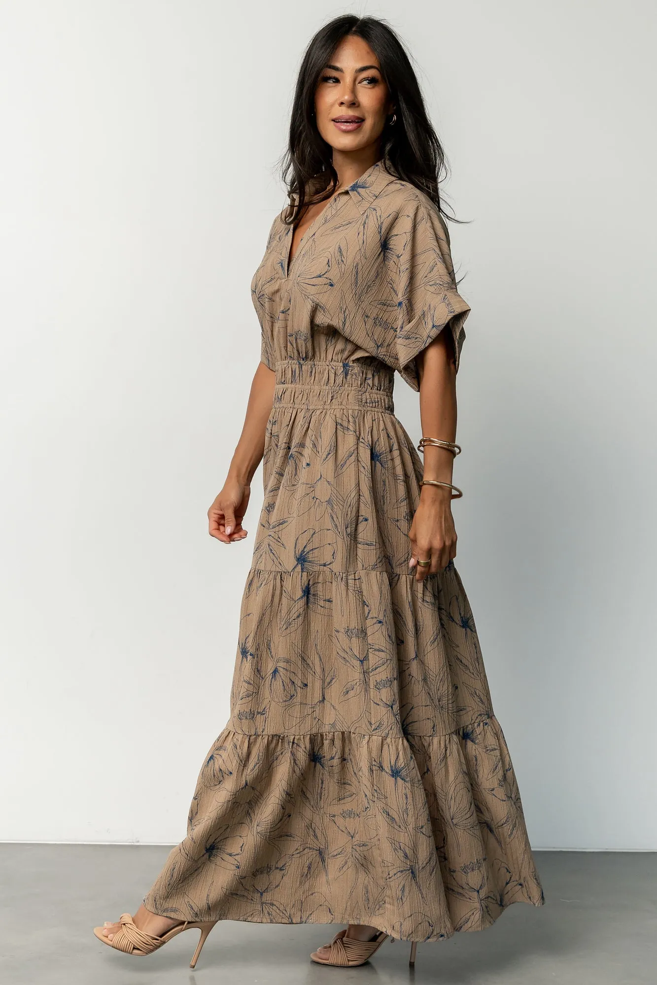 Hedda Tiered Maxi Dress | Natural + Blue Floral sold by Baltic Born product image thumbnail 3