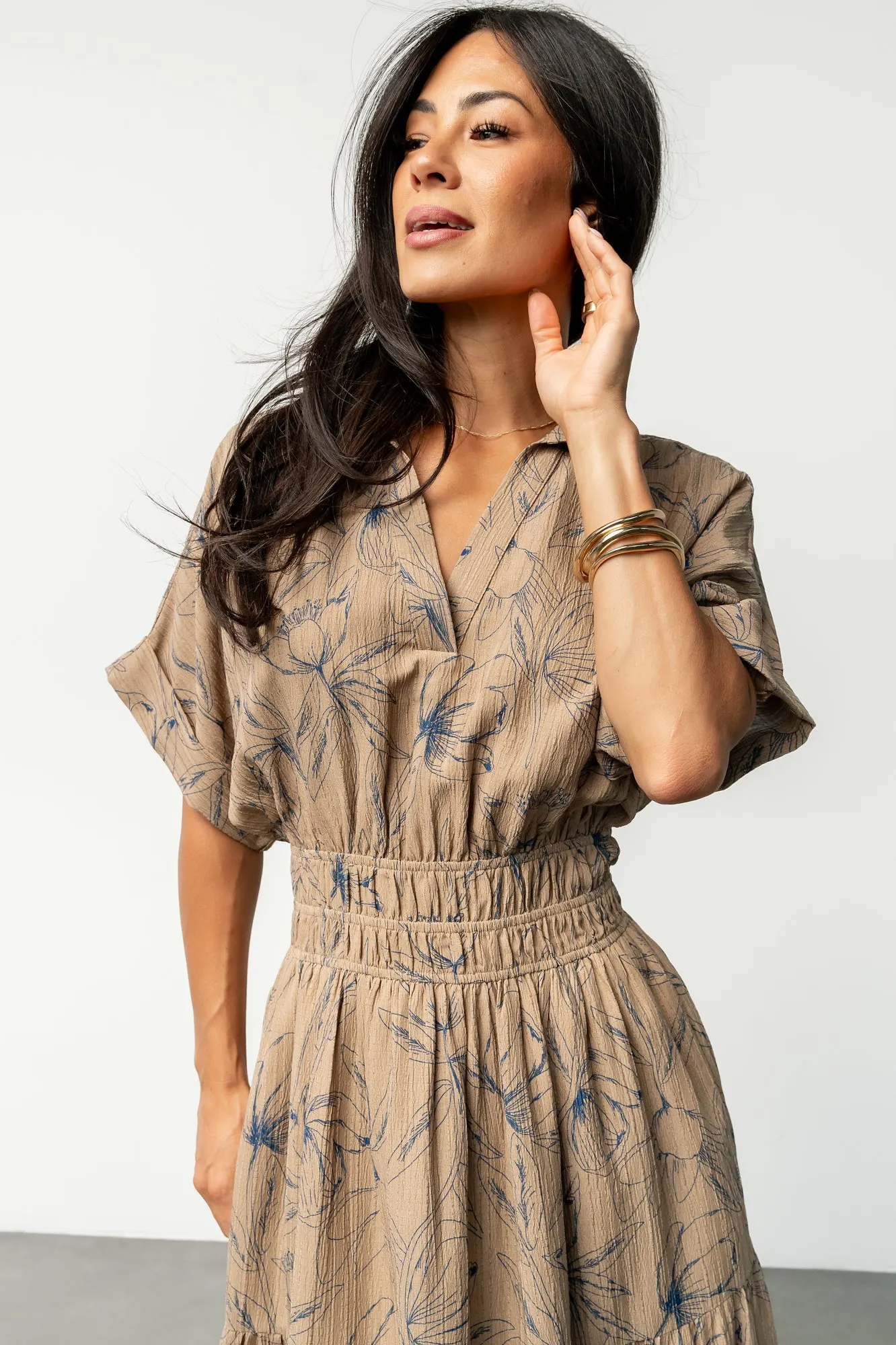 Hedda Tiered Maxi Dress | Natural + Blue Floral sold by Baltic Born product image thumbnail 2