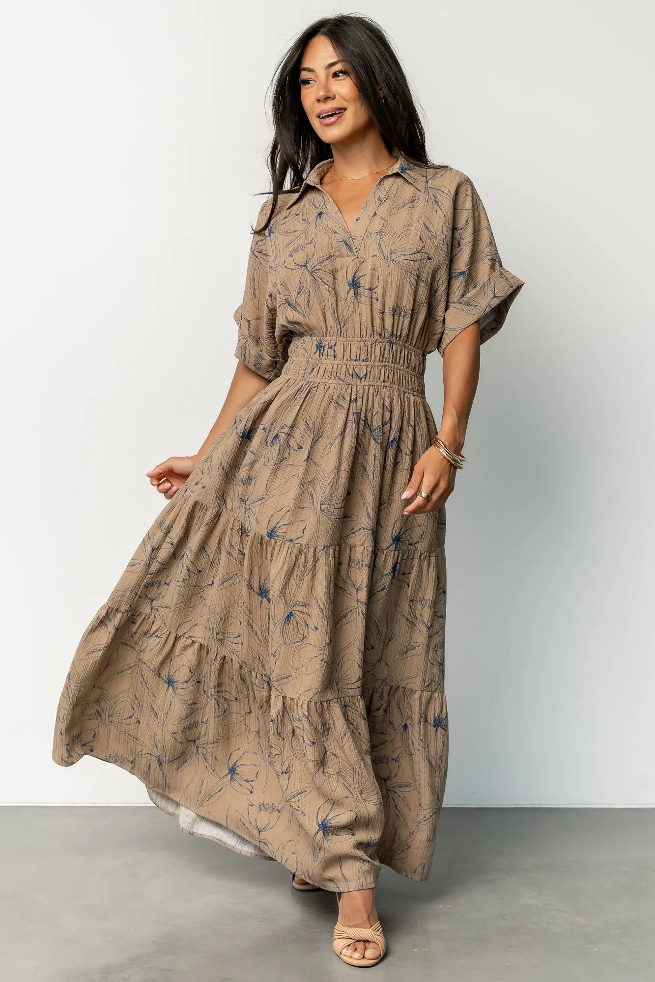 Hedda Tiered Maxi Dress | Natural + Blue Floral sold by Baltic Born product image thumbnail 5
