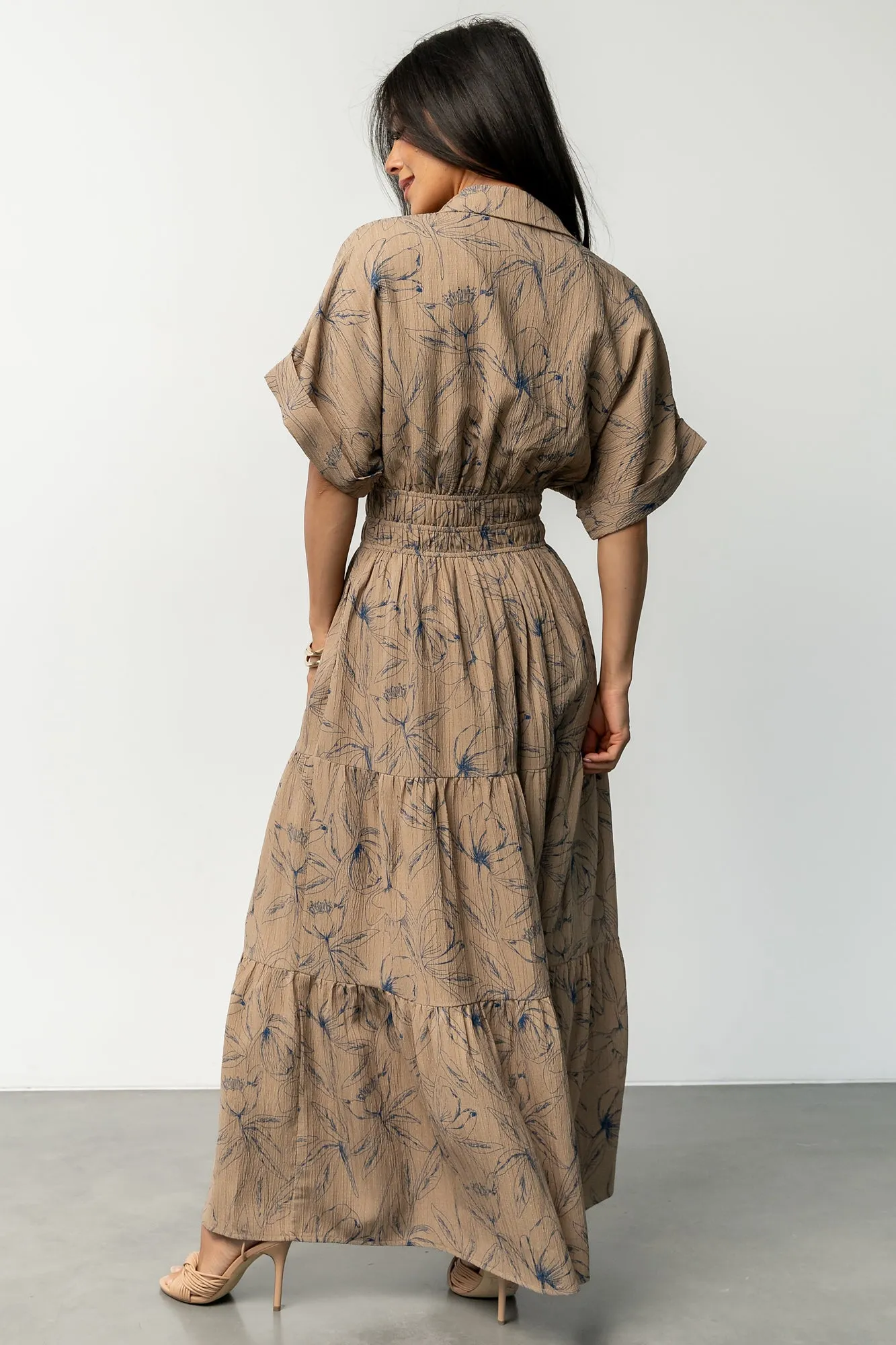 Hedda Tiered Maxi Dress | Natural + Blue Floral sold by Baltic Born product image thumbnail 4