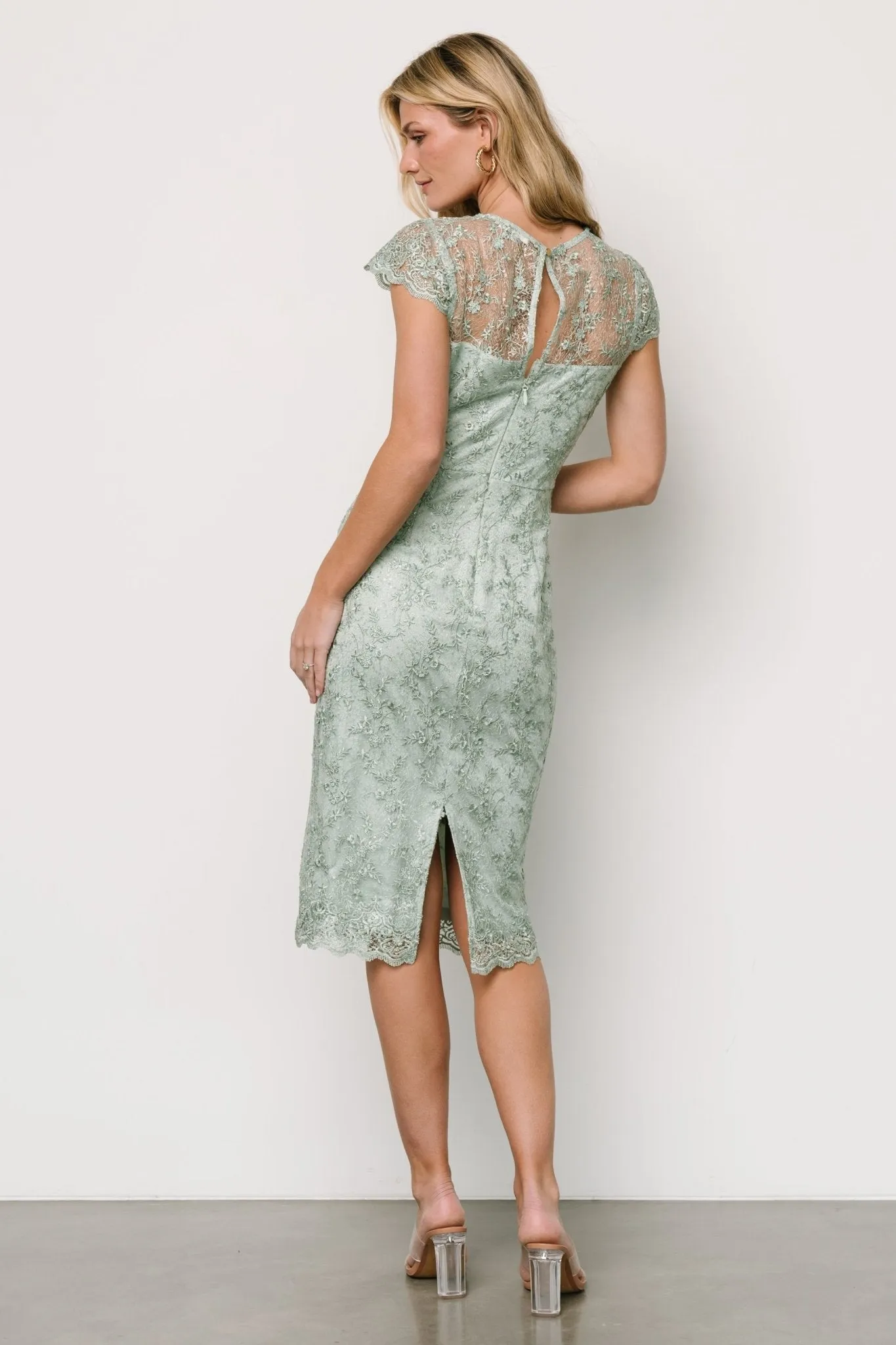 Oriana Embossed Shimmer Midi Dress | Sage sold by Baltic Born product image thumbnail 3