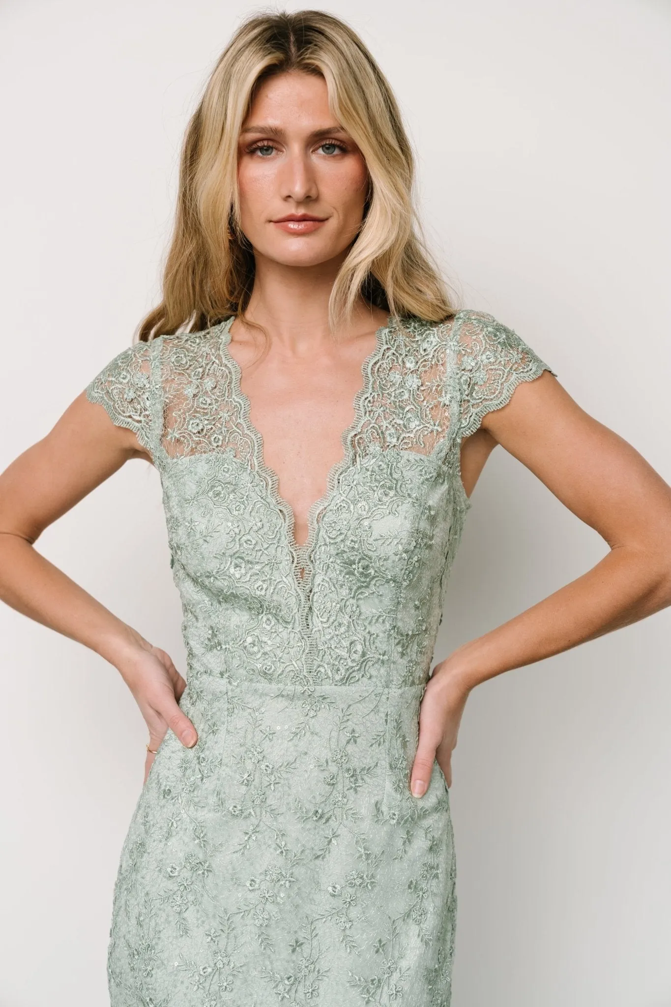 Oriana Embossed Shimmer Midi Dress | Sage sold by Baltic Born product image thumbnail 5