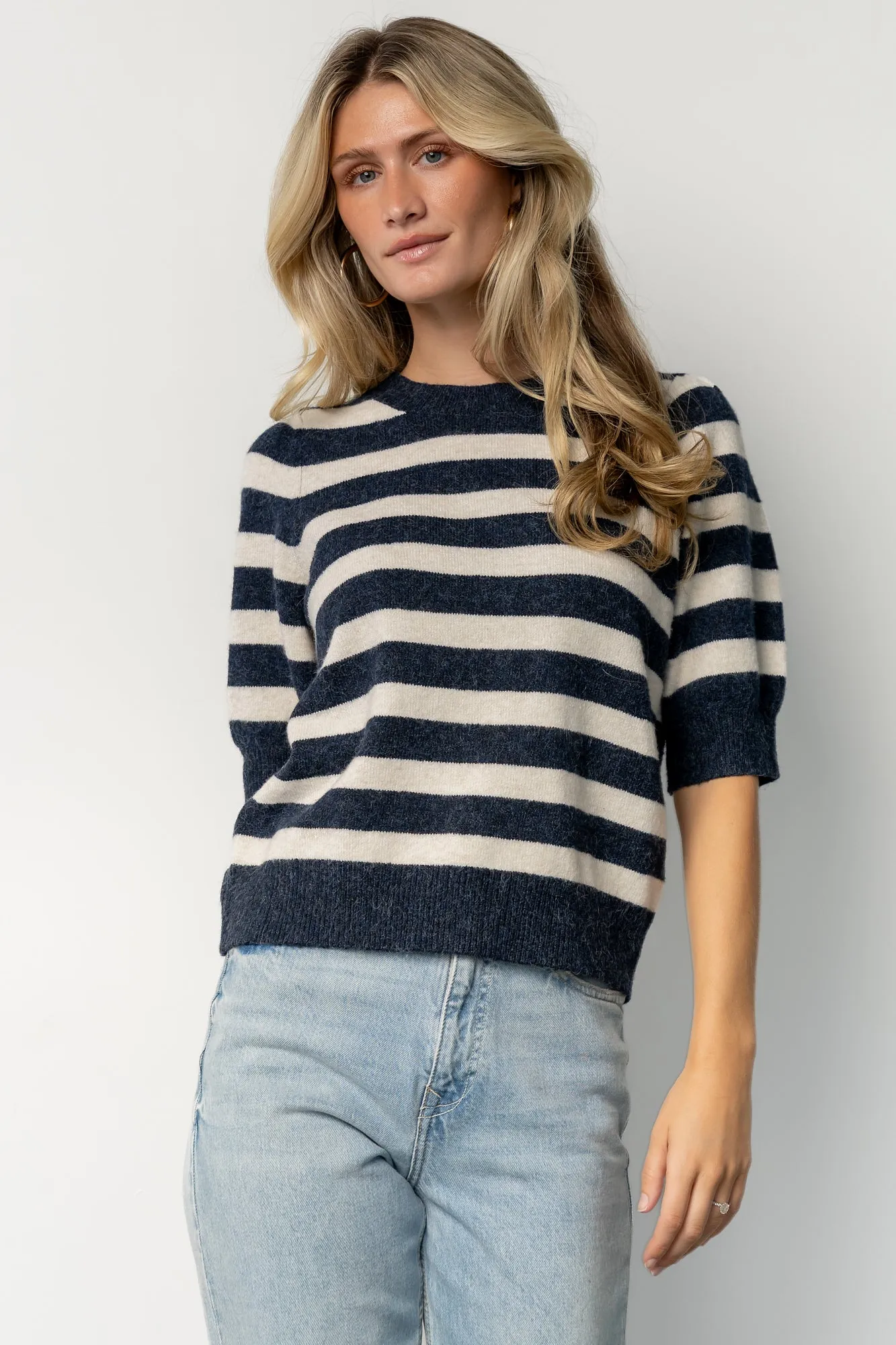 Keira Sweater Top | Navy + Ivory Stripe sold by Baltic Born
