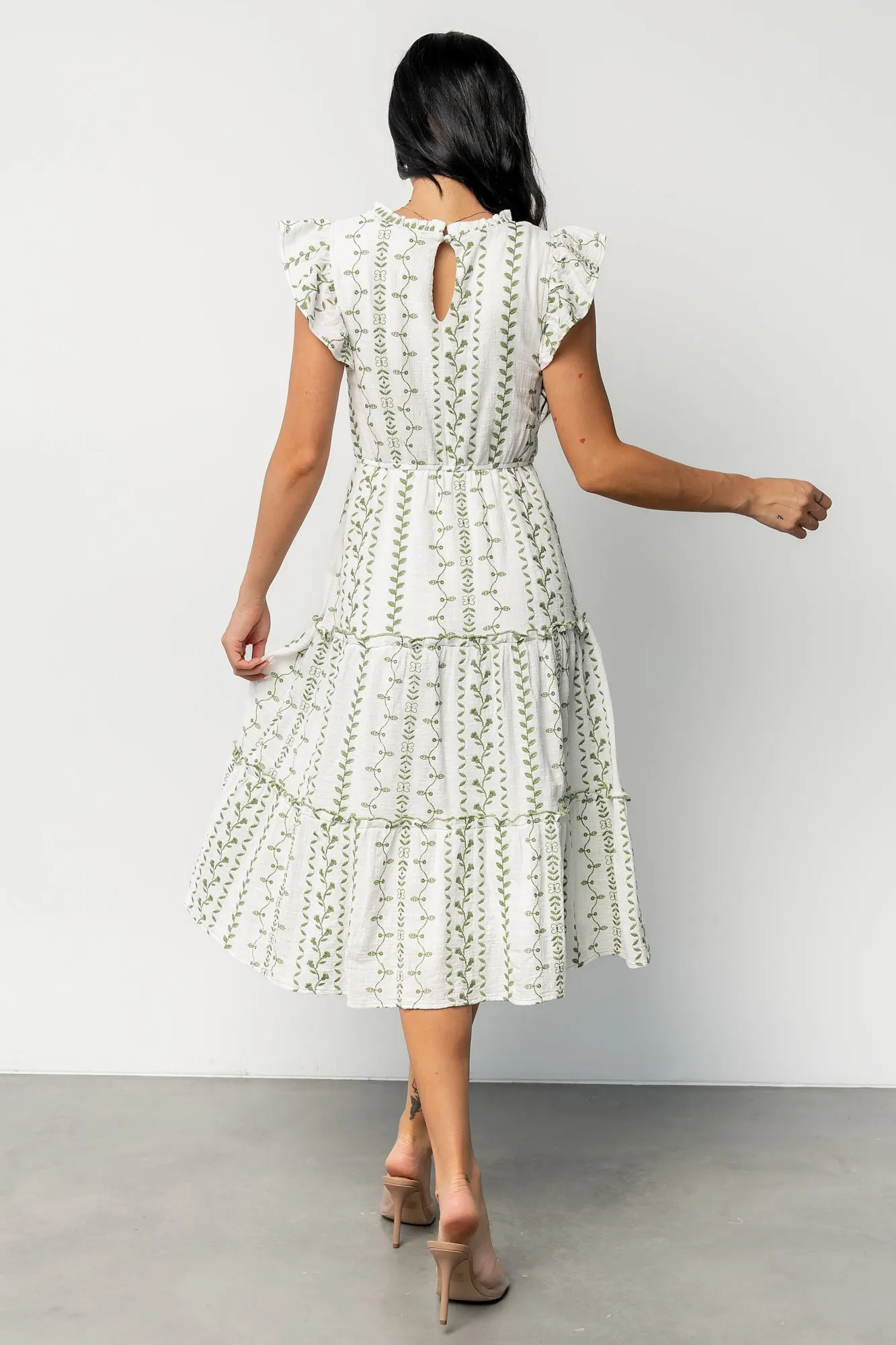 Frida Embroidered Midi Dress | White + Green Print sold by Baltic Born product image thumbnail 4