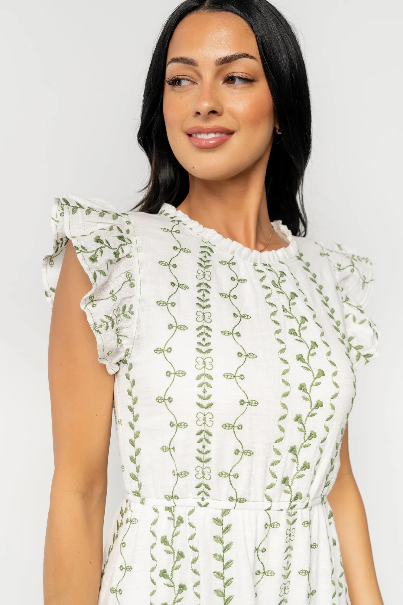 Frida Embroidered Midi Dress | White + Green Print sold by Baltic Born product image thumbnail 2