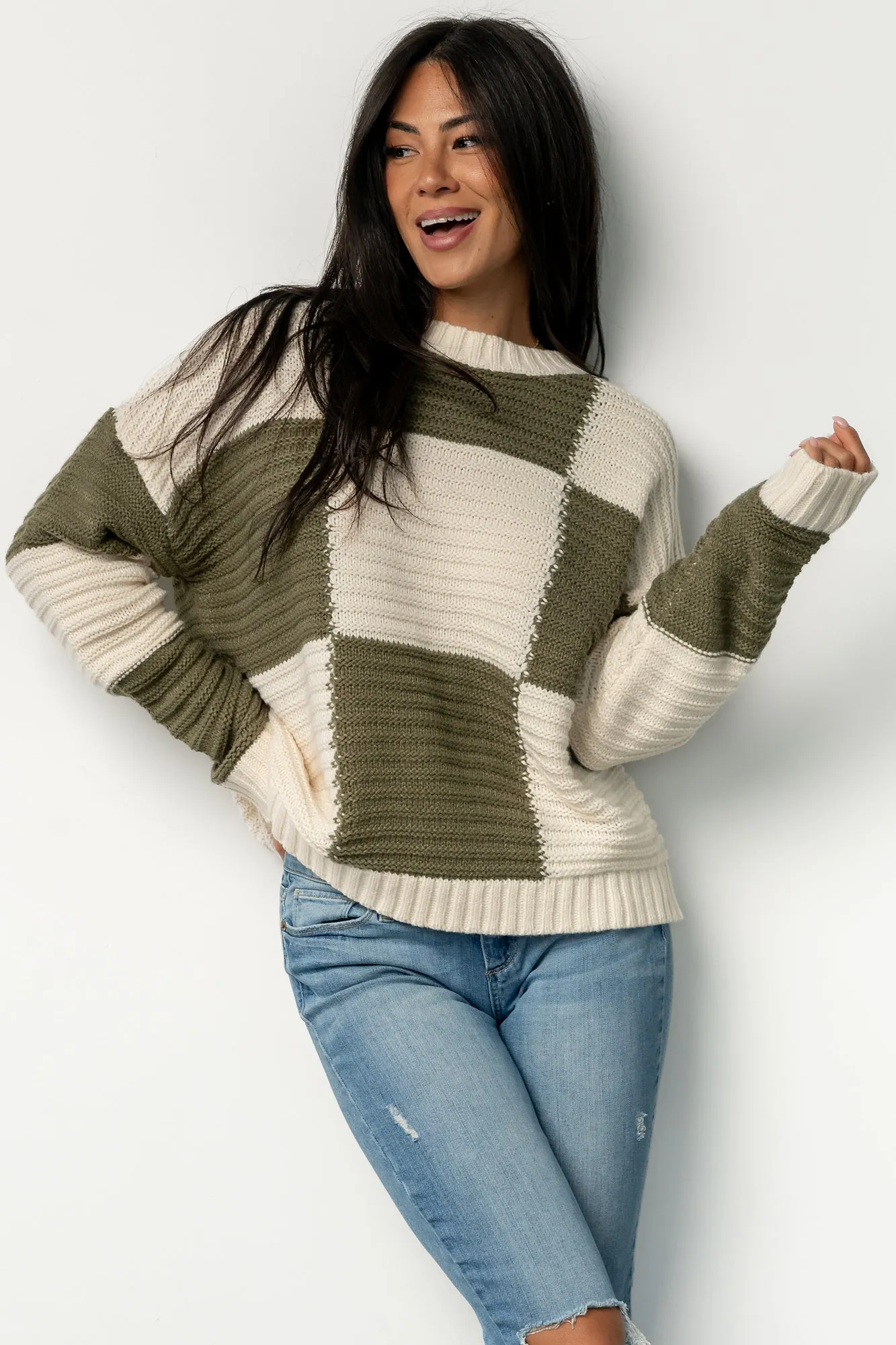 Jayda Sweater | Cream + Olive sold by Baltic Born