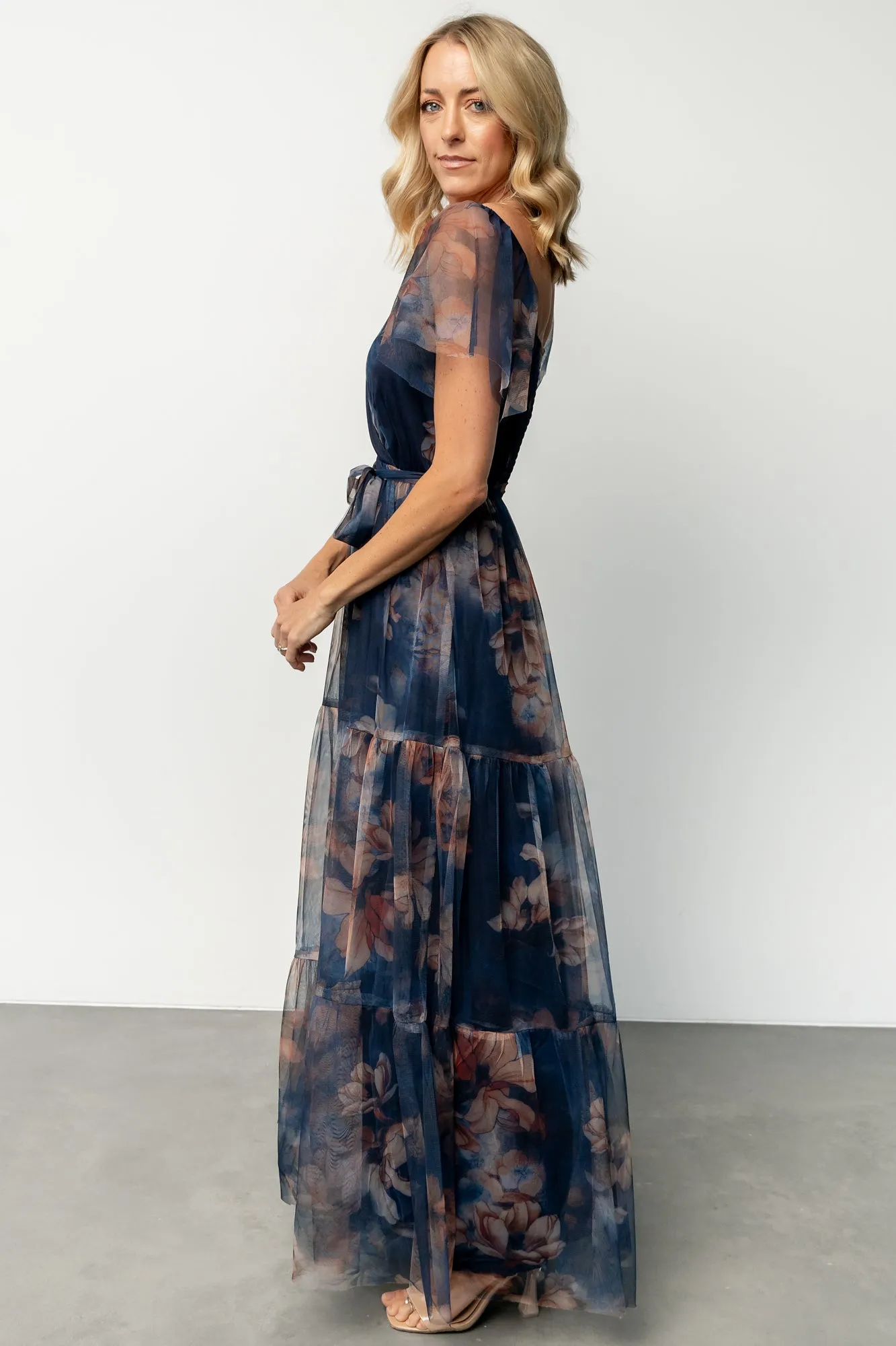 Nicola Tulle Maxi Dress | Dark Blue Floral sold by Baltic Born product image thumbnail 3
