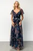 Nicola Tulle Maxi Dress | Dark Blue Floral sold by Baltic Born