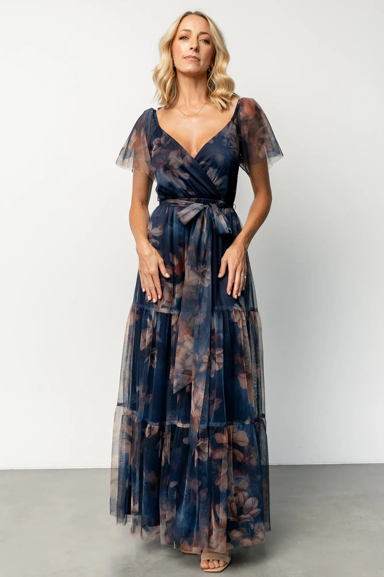 Nicola Tulle Maxi Dress | Dark Blue Floral sold by Baltic Born product image thumbnail 5