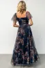 Nicola Tulle Maxi Dress | Dark Blue Floral sold by Baltic Born