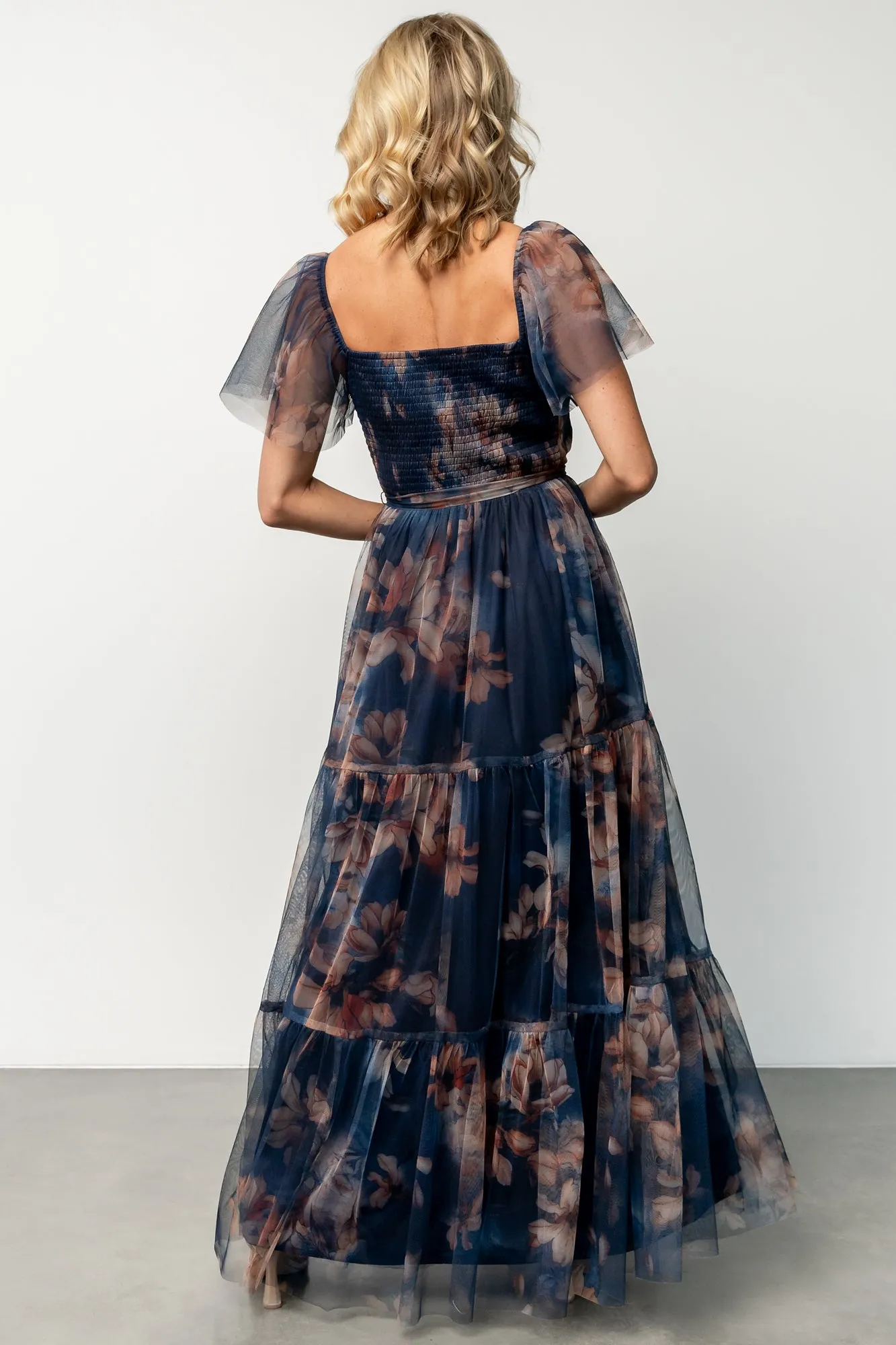 Nicola Tulle Maxi Dress | Dark Blue Floral sold by Baltic Born product image thumbnail 4