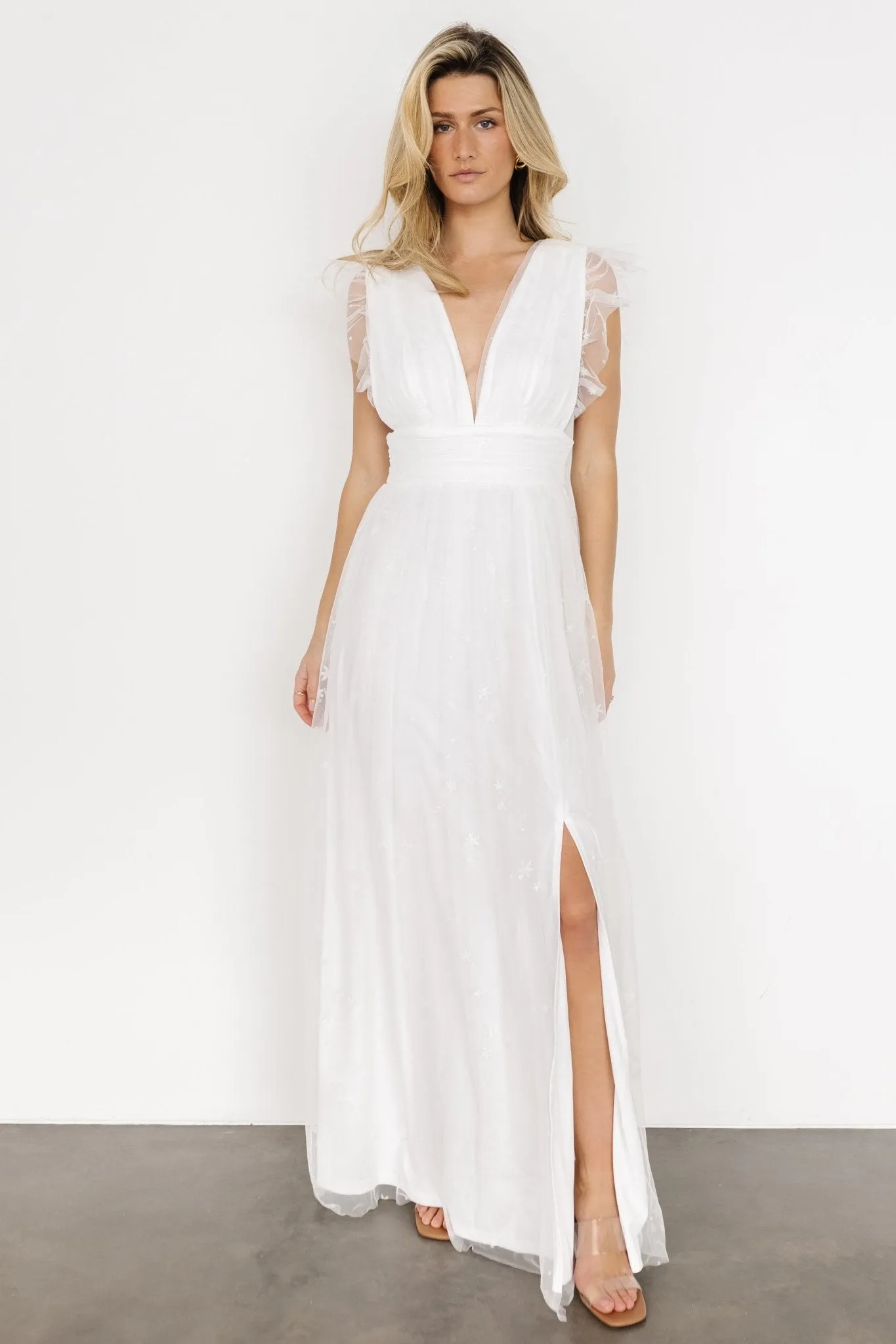Nova Shimmer Maxi Dress | White sold by Baltic Born