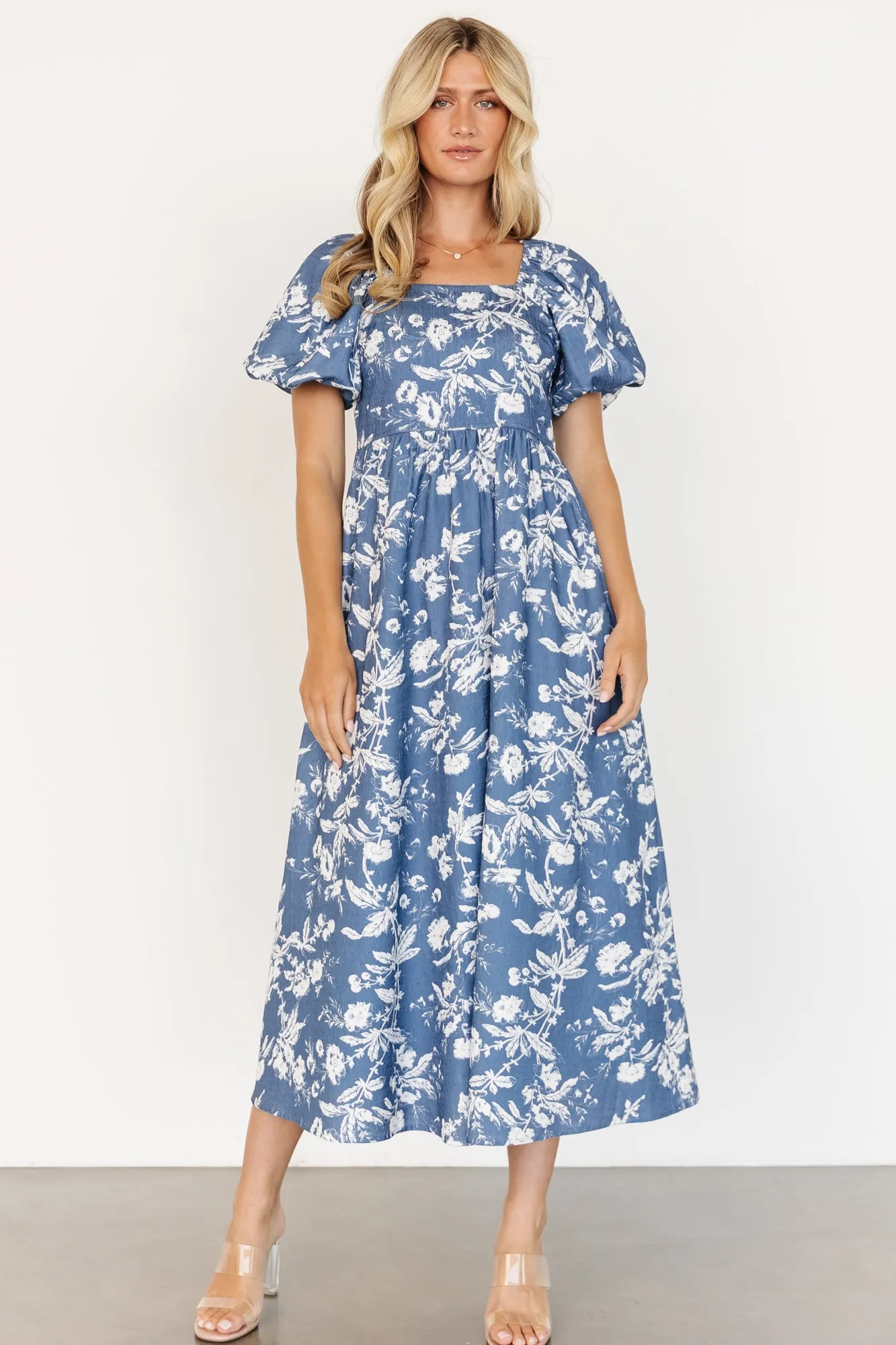 Graceland Maxi Dress | Slate + White Floral sold by Baltic Born