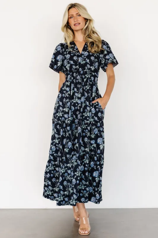 Kristin Maxi Dress | Navy Floral made by Polagram