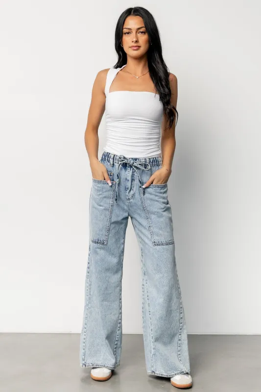 Skyler Drawstring Wide Leg Jeans | Light Wash sold by Baltic Born