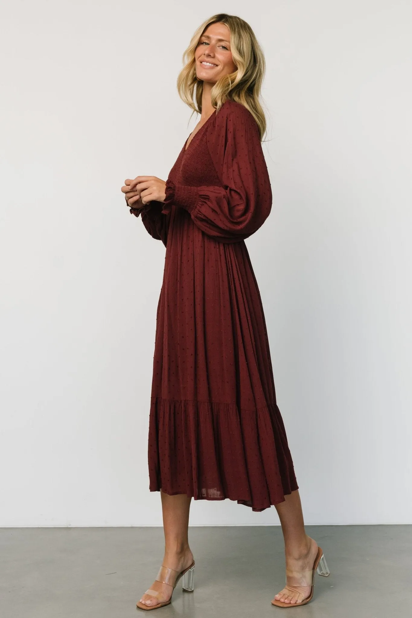 Lainey Smocked Dotted Midi Dress | Mulberry sold by Baltic Born product image thumbnail 3