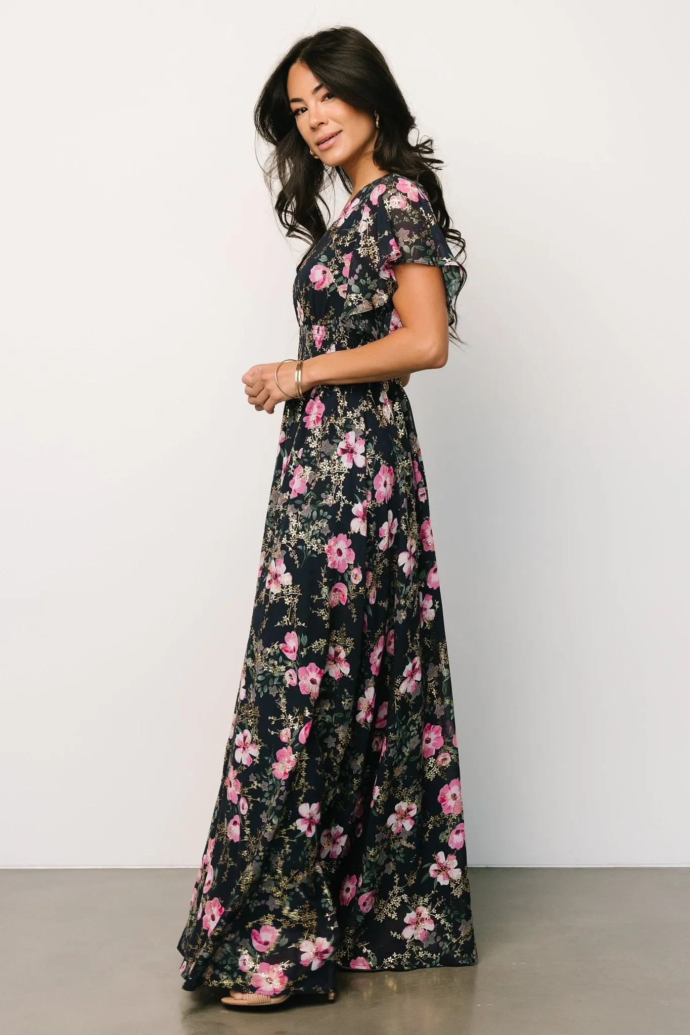Lynlee Metallic Maxi Dress | Dark Blue + Pink sold by Baltic Born product image thumbnail 3