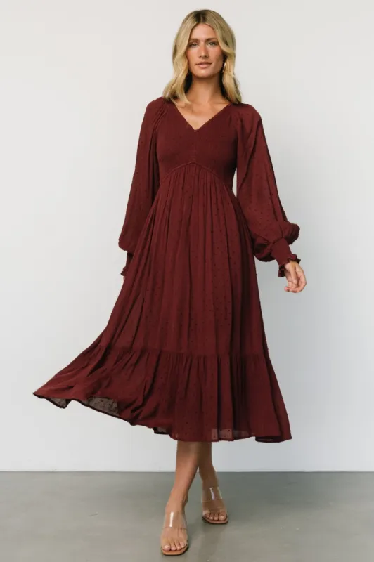 Lainey Smocked Dotted Midi Dress | Mulberry sold by Baltic Born