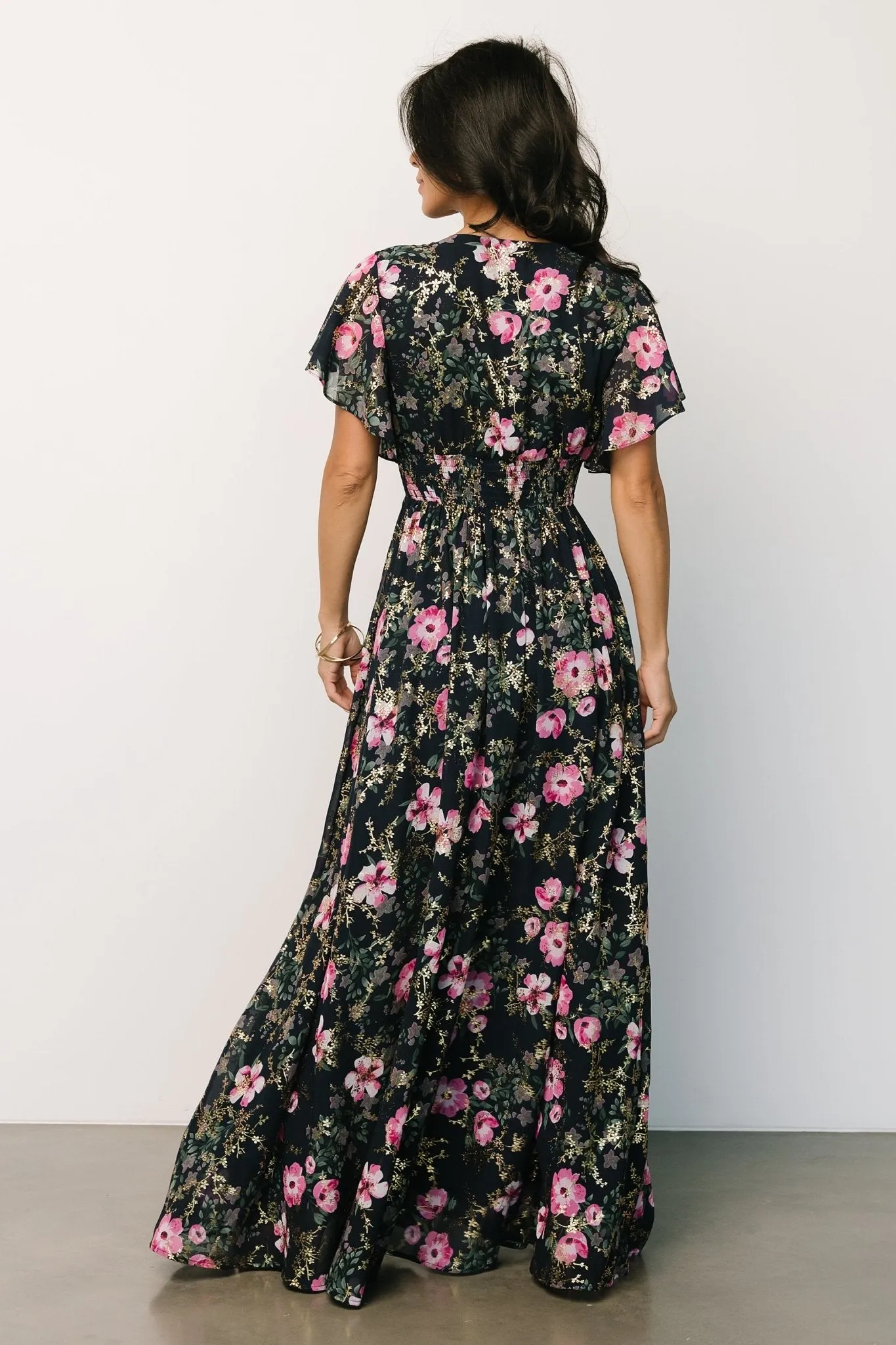 Lynlee Metallic Maxi Dress | Dark Blue + Pink sold by Baltic Born product image thumbnail 4